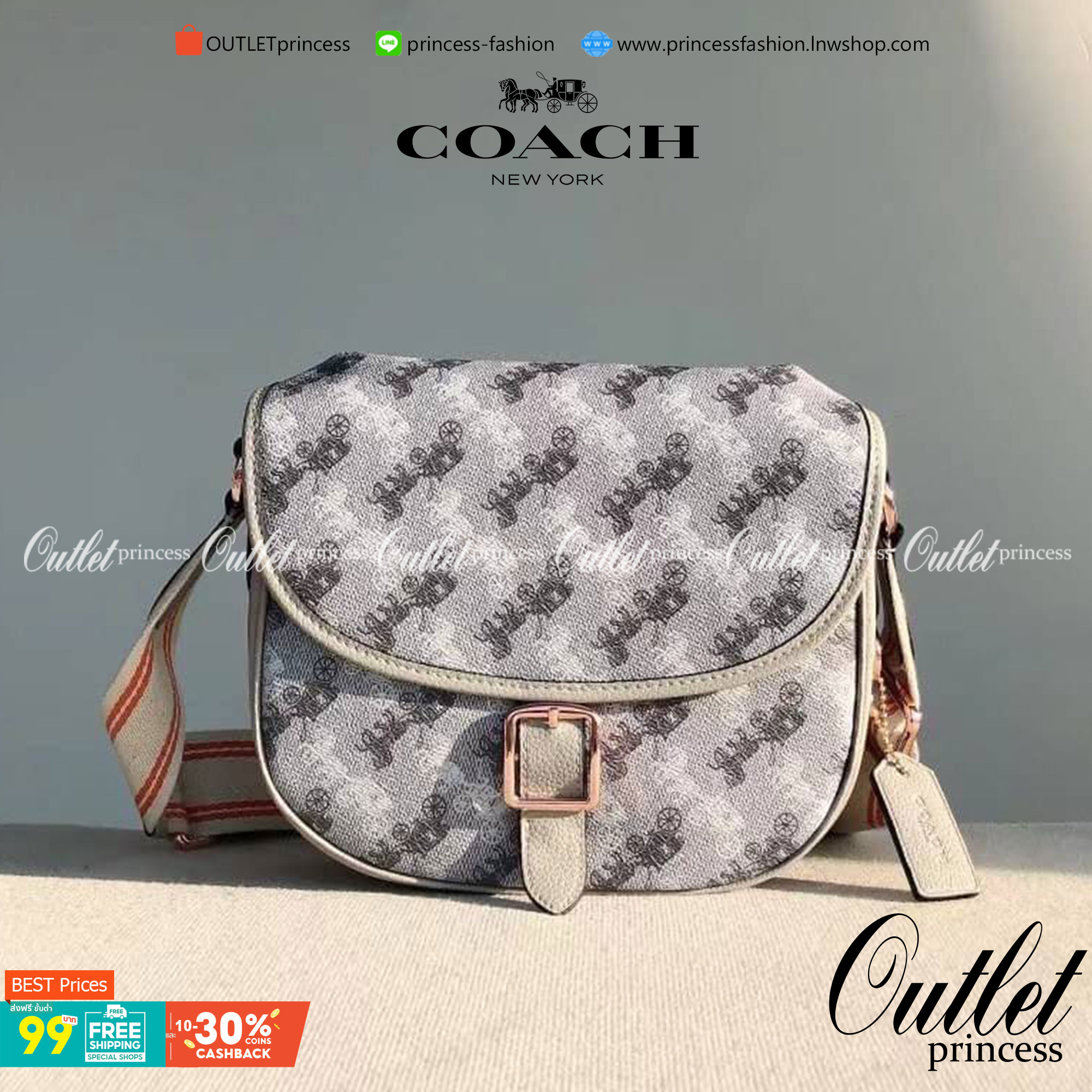 OUTLET 】COACH HITCH CROSSBODY WITH HORSE AND CARRIAGE PRINT พร้อมส่งที่ไทย
