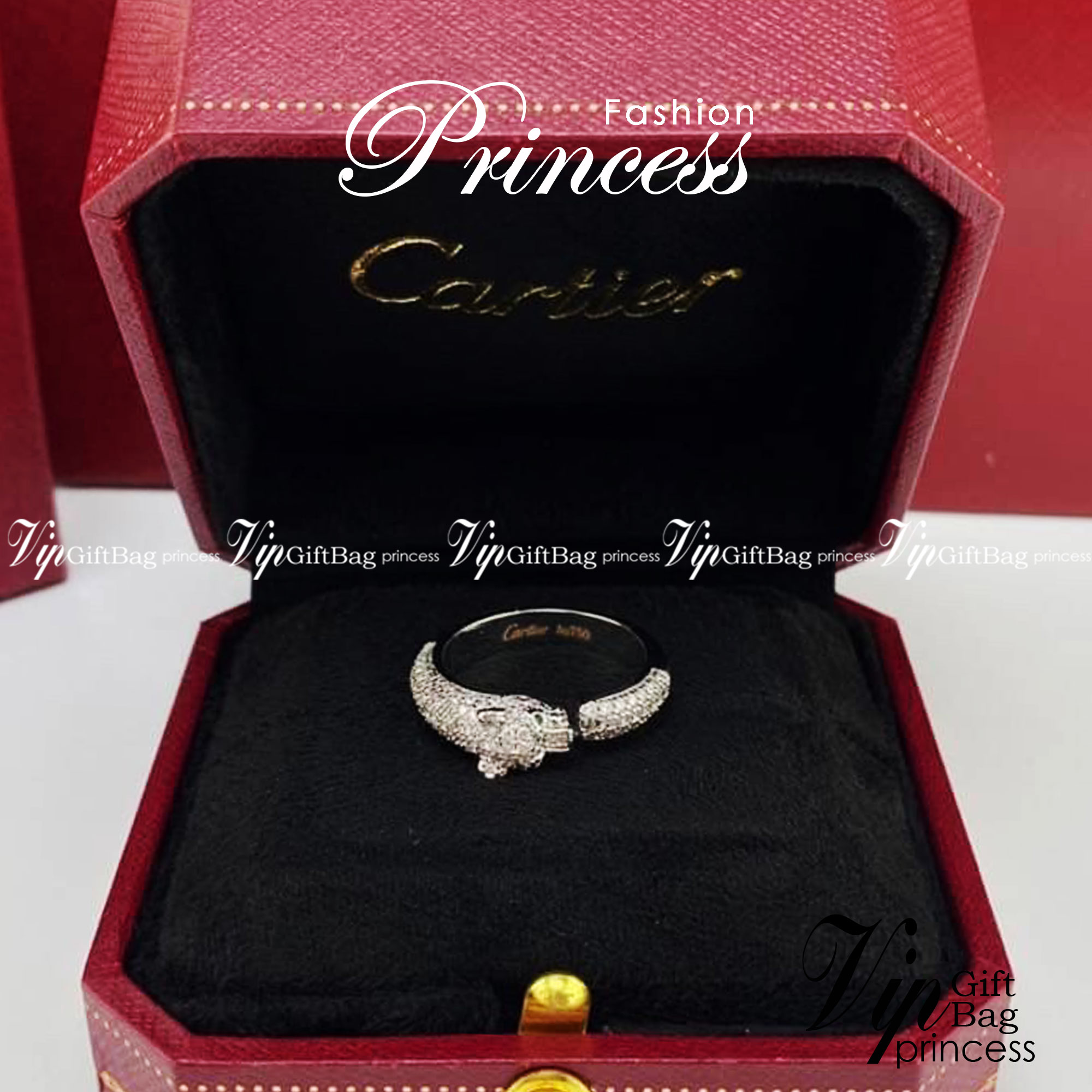 CARTIER Ring Panther De แหวนคาเทียร์ มีเพชร ภาพถ่ายจากงานจริง วัสดุโลหะเคลือบขึ้นเงาตามรูป ใช้งานต่างประเทศได้