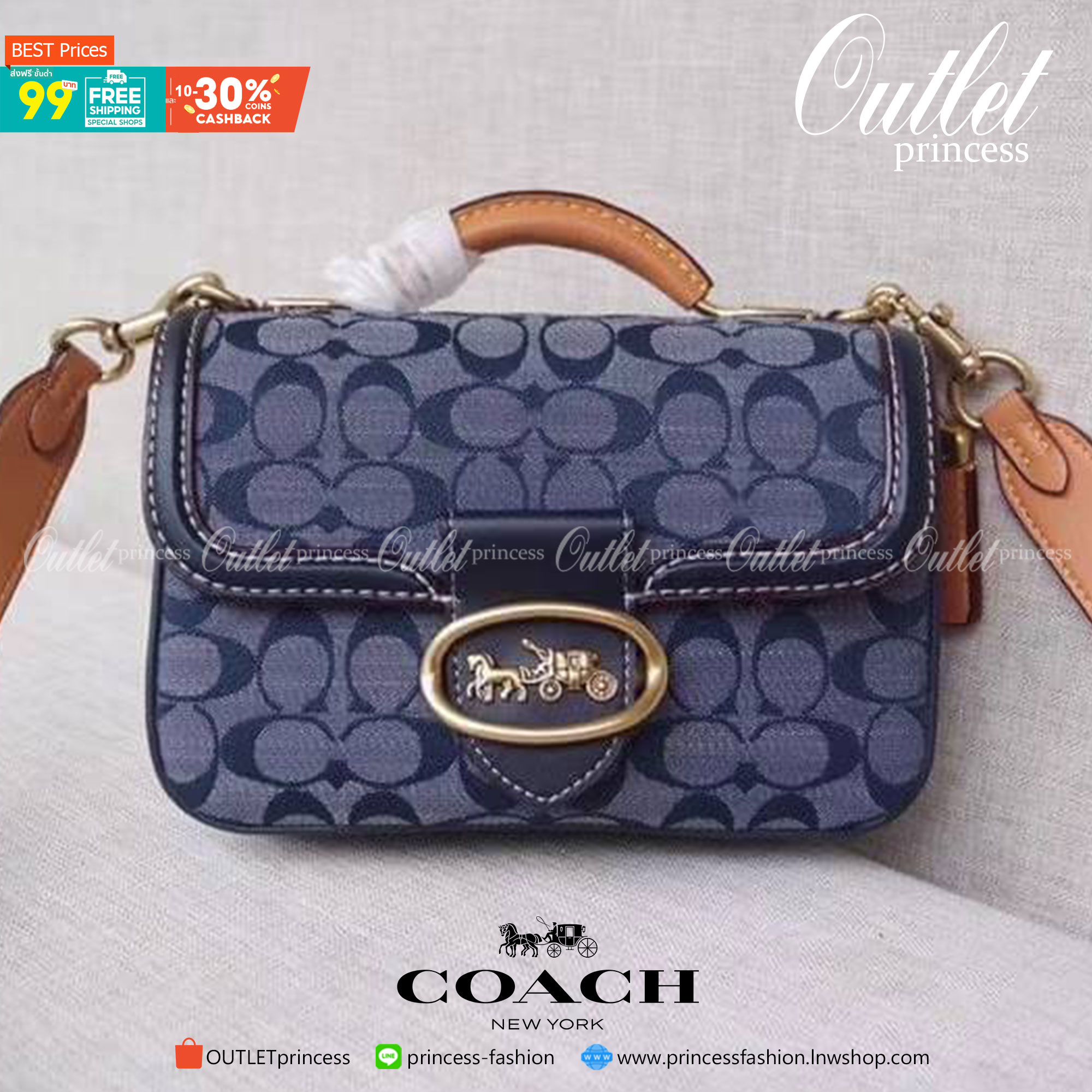 Coach Riley Top Handle 22 In Signature Signature chambray and glovetanned leather