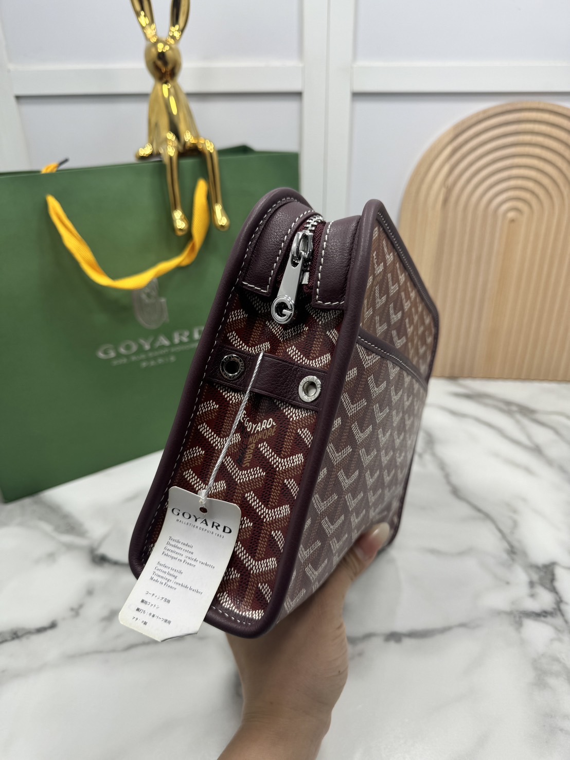 ORI หนังแท้ | Goyard Jouvence MM Toiletry Bag / Goyard Clutch bag กระเป๋าทรงคลัชกะทัดรัด เหมาะสำหรับการเก็บของในแนวตั้งและป้องกันการหกหรือรั่วไหล แคนวาสทำความสะอาดง่าย