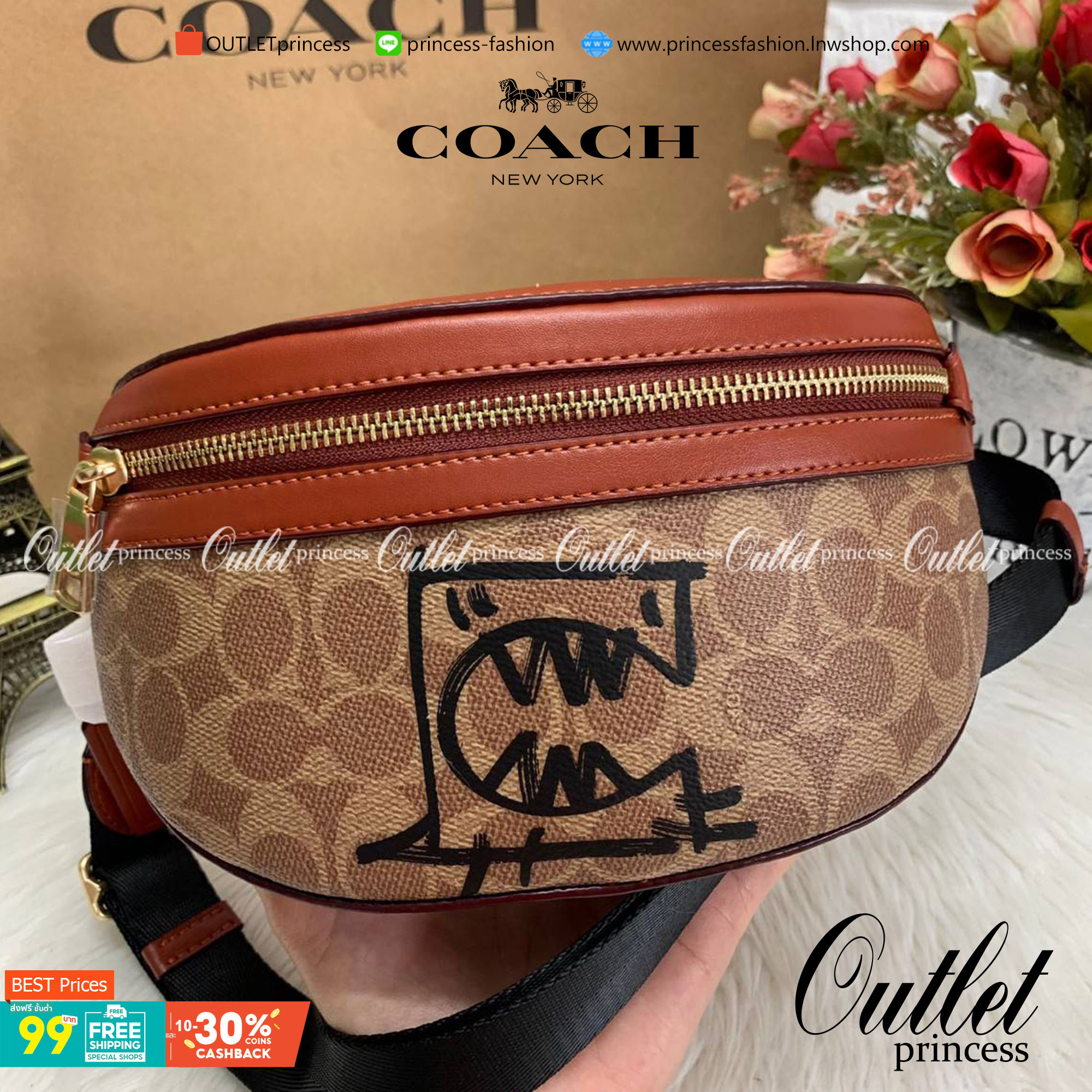 LIMITED EDITION !! COACH BELT BAG IN SIGNATURE WITH REXY BY GUANG YU กลับมาอีกครั้งกับ Coach X Disney สวยงามมากๆค่ะ คาดอก คาดเอวได้ ลาย C ตัดขอบหนังเรียบ มีช่องซิปทั้งหน้า//หลัง ใส่มือถือได้ทุกรุ่น;พาสปอร์ตได้ ;กระเป๋าเงินใบกลางได้;อื่นๆจำเป็นได้ครบค่ะ.