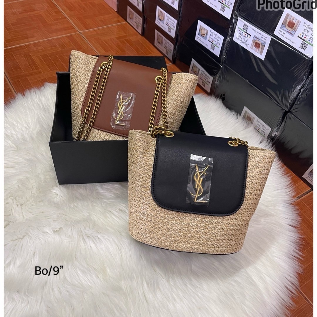 YSL Mini Manon in raffia Shoulder Bag / YSL Bucket Bag กระเป๋าดีไซส์สานทันสมัย เรียบหรู อะไหล่ทองสวยคลาสสิก