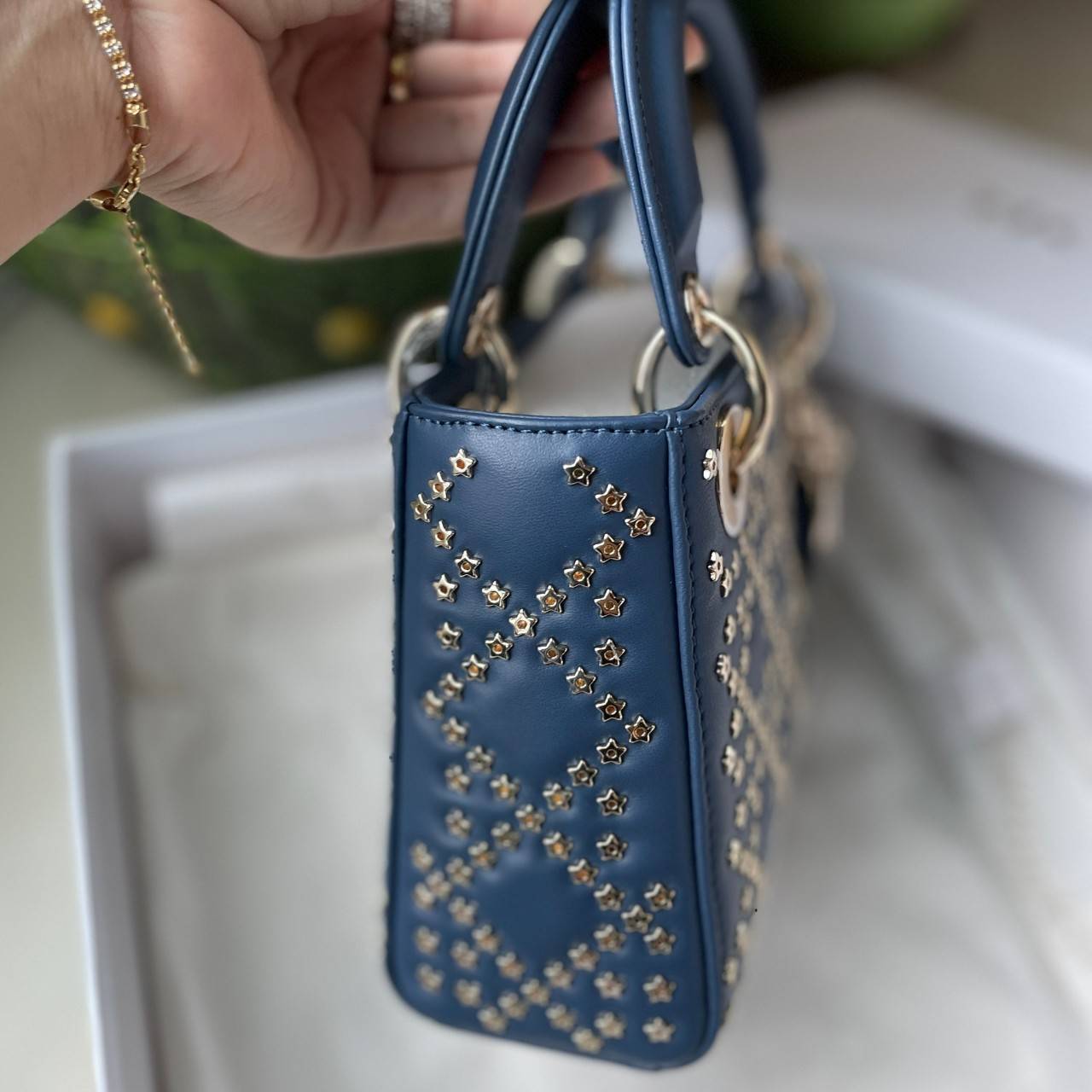 Mini Lady Dior Bag Denim Blue Lucky Star Cannage Lambskin เกรดใช้งานสลับใบจริงได้ เทพออริจินอล เป็นรุ่นสั่งทำพิเศษ ภาพสินค้าถ่ายจากงานขายจริงใช้งานต่างประเทศได้