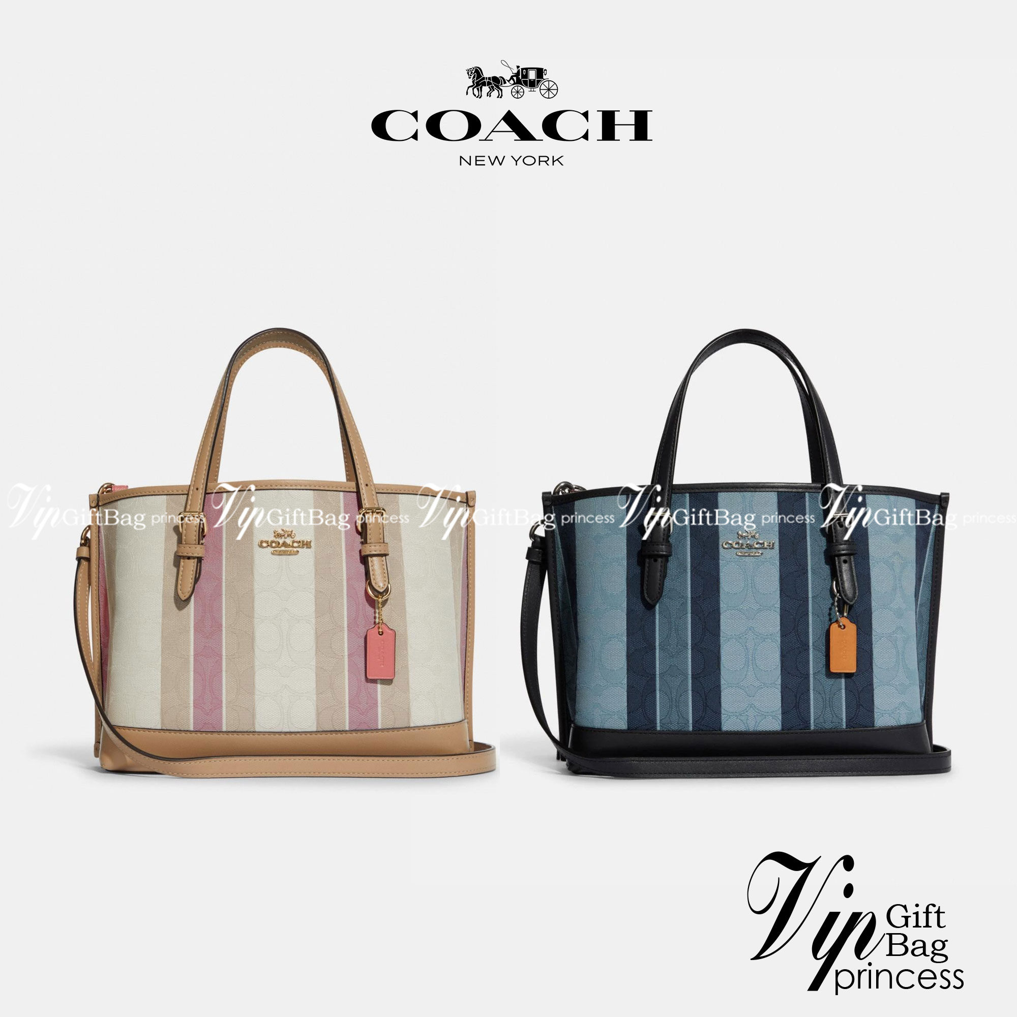 COACH Mollie Tote 25 In Signature Jacquard With Stripes พร้อมส่งที่ไทย ภาพสินค้าถ่ายจากงานขายจริง ใช้งานต่างประเทศได้