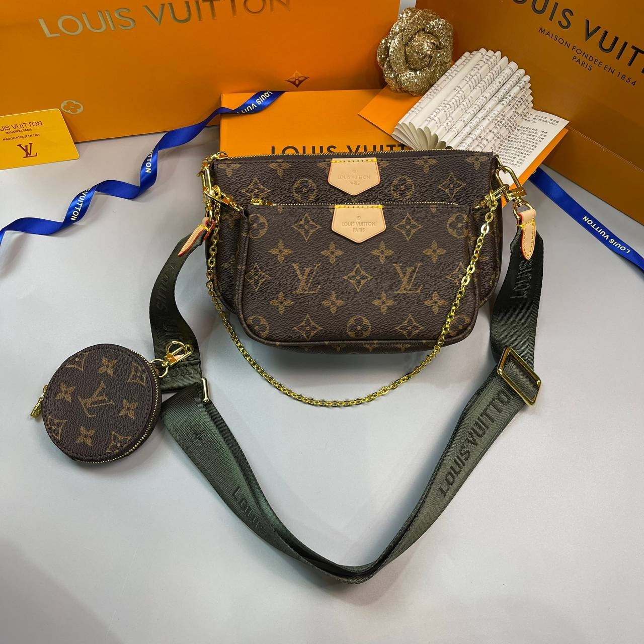 หนังแท้ LOUIS VUITTON MULTI-POCHETTE ACCESSOIRES Monogram 3in1 พร้อมส่งที่ไทย เกรดใช้งานต่างประเทศได้