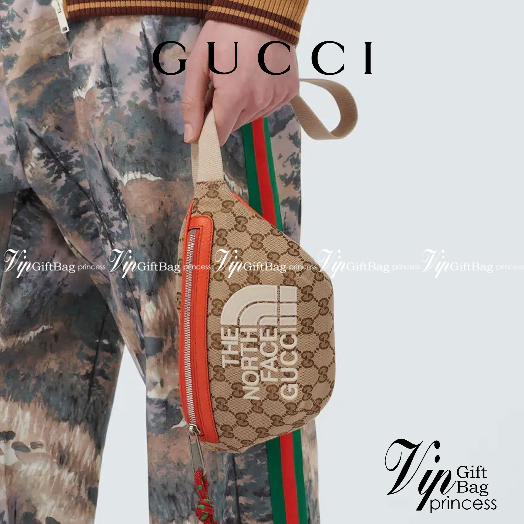 หนังแท้ The North Face x Gucci belt bag พร้อมส่งที่ไทย