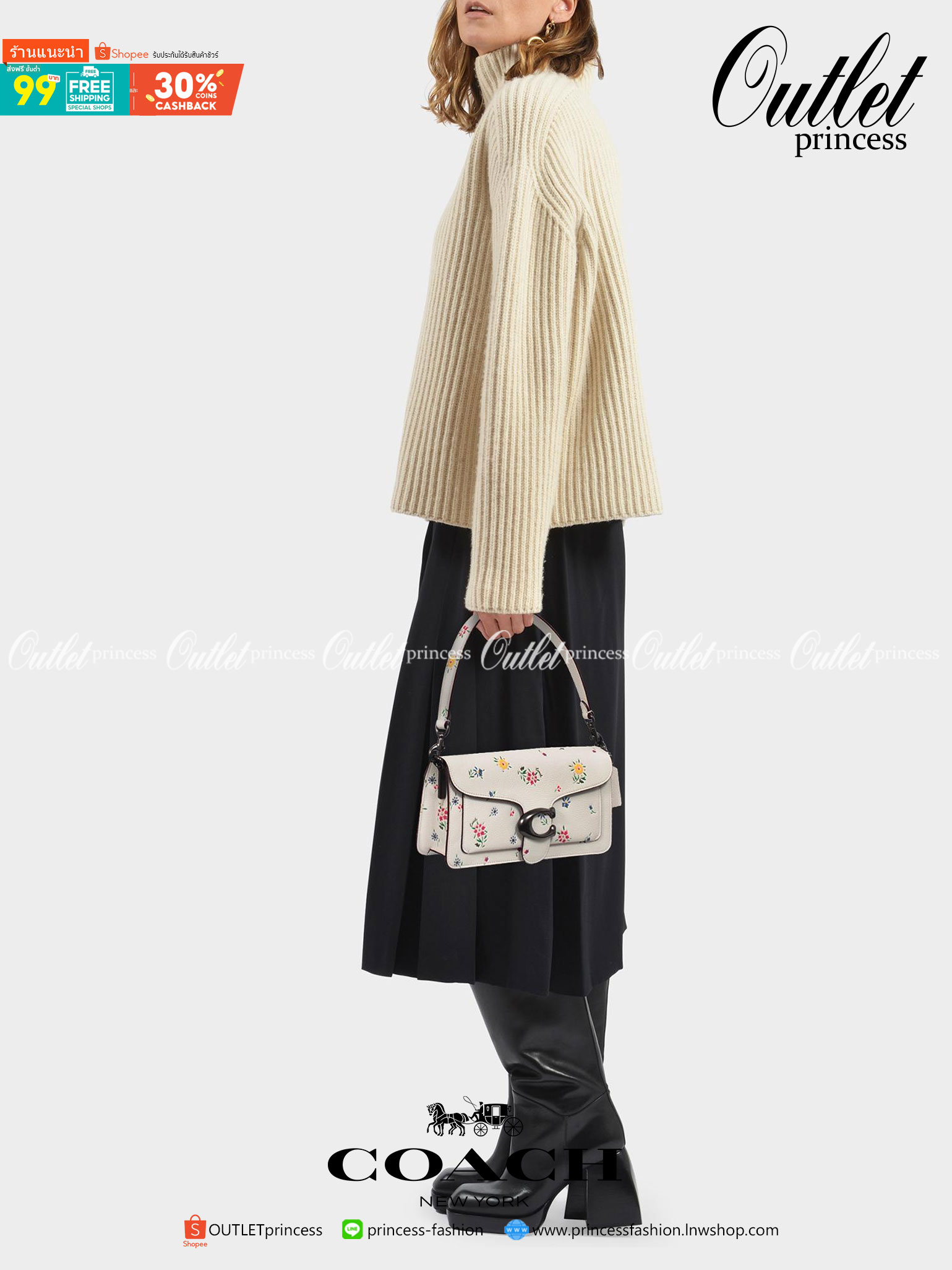 OUTLET 】รุ่นหายาก รุ่นตามหา ห้ามพลาดค่ะ! COACH TABBY FLORALPRINT ((B2081-630)) Wildflower-print Leather Shoulder Bag In White พร้อมส่งอีกครั้งค่ะ! กระเป๋าหิ้ว//สะพายไหล่//สะพายข้างได้หรือถือแบบคลัทออกงานได้เลย สุดคุ้ม! หนังแท้นิ่มอย่างดี 🌸 จุดเด่น