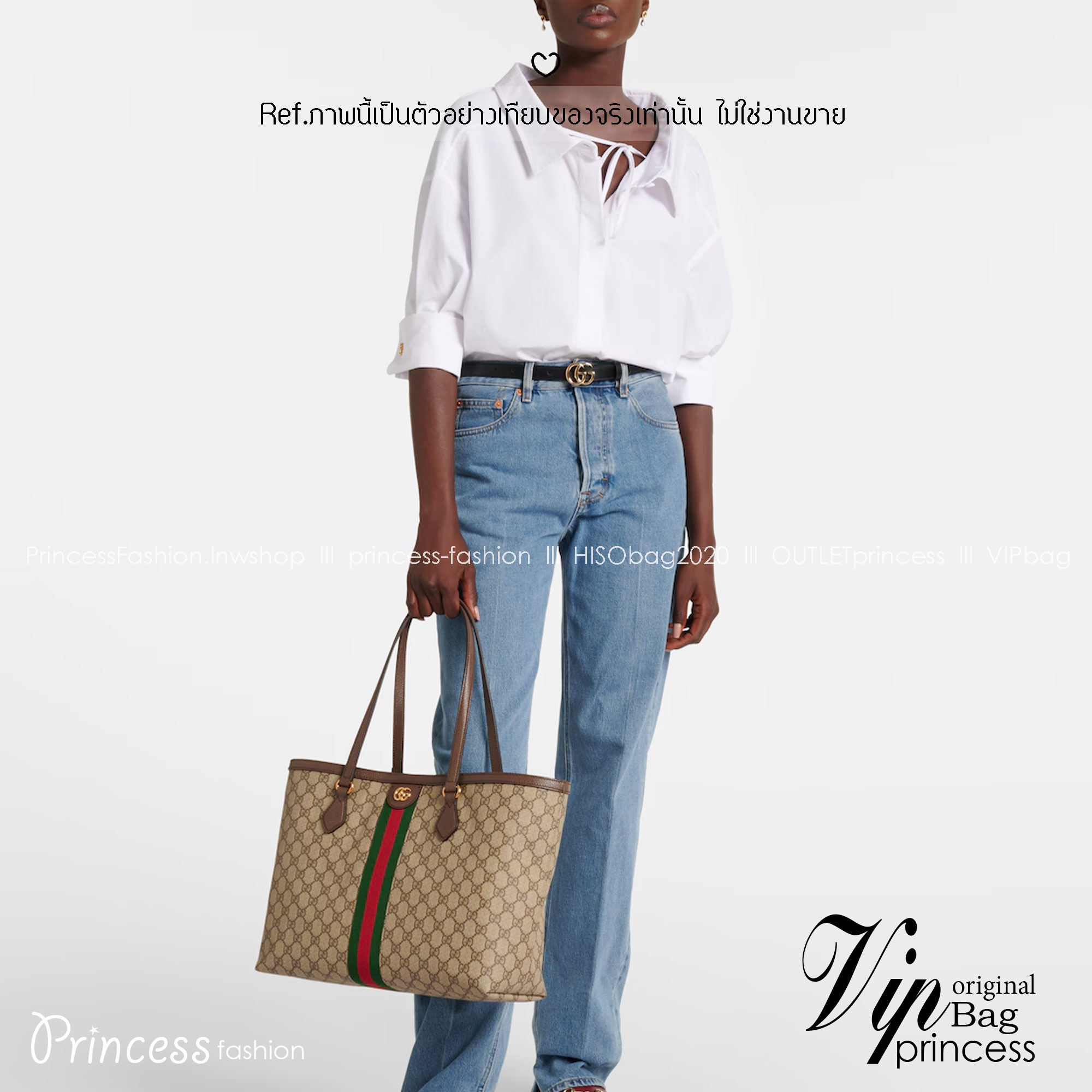 ORI หนังแท้ | Gucci Ophidia medium tote bag GG Monogram Double G / Gucci Tote Bag กระเป๋าสะพายทรงโท้ทใบใหญ่ ภายในโล่งกว้างจุของได้เยอะ