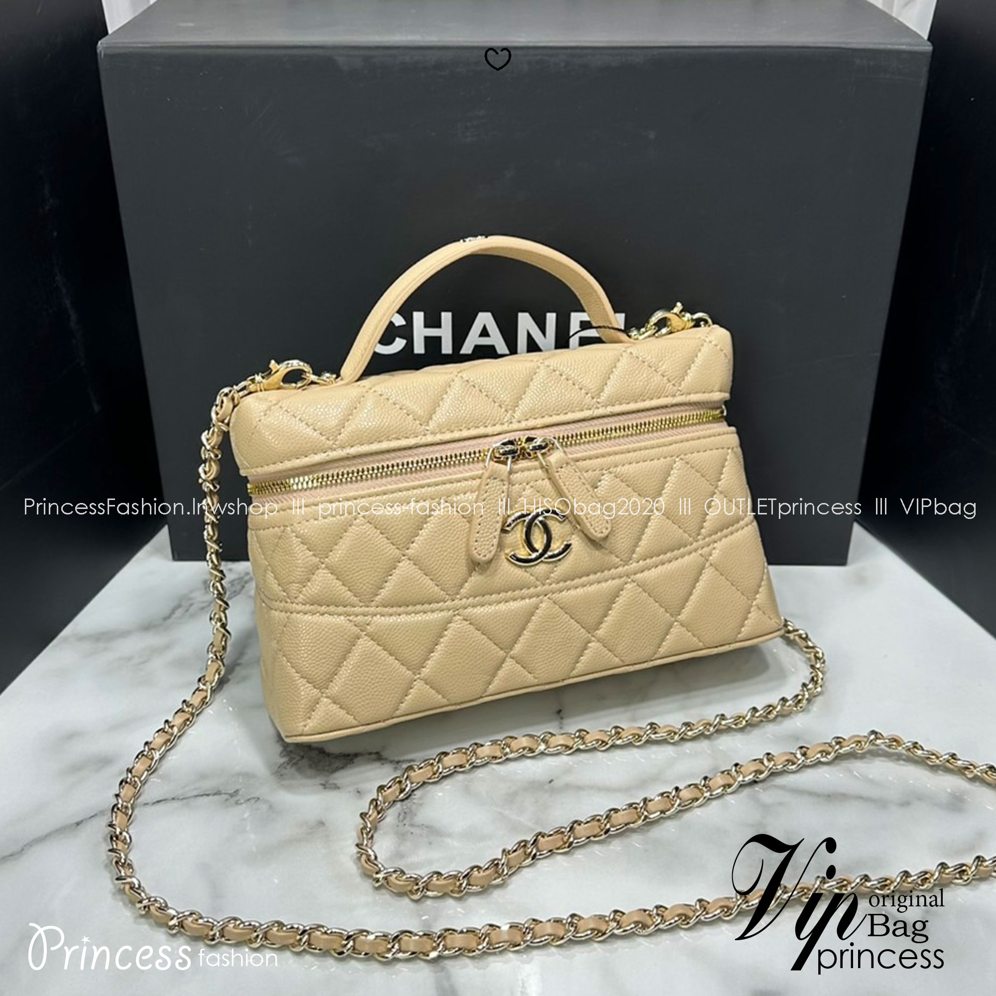 ORI หนังแท้ | CHANEL Long vanity with chain กระเป๋าสะพายรุ่นวานิตี้รุ่นใหม่ล่าสุด ดีไซน์ใหม่รูปทรงคลาสสิค หูจับแต่งโลโก้สวยหรู สายสะพายข้างเป็นโซ่ถอดได้