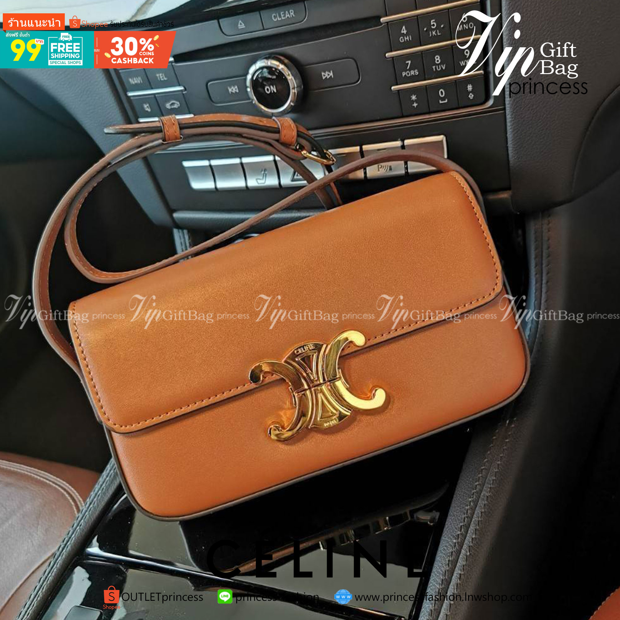 พรีเมี่ยมกิ๊ฟแท้ 100% 】CELINE TRIOMPHE SHOULDER BAG VIP GIFT WITH PURCHASE-GWP พรีเมี่ยมกิ๊ฟ Limited Edition จาก CELINE PERFUME DUTY FREE COUNTER วัสดุ TRIOMPHE & LEATHER ดีไซน์ยอดนิยมสไตล์สาว LISA