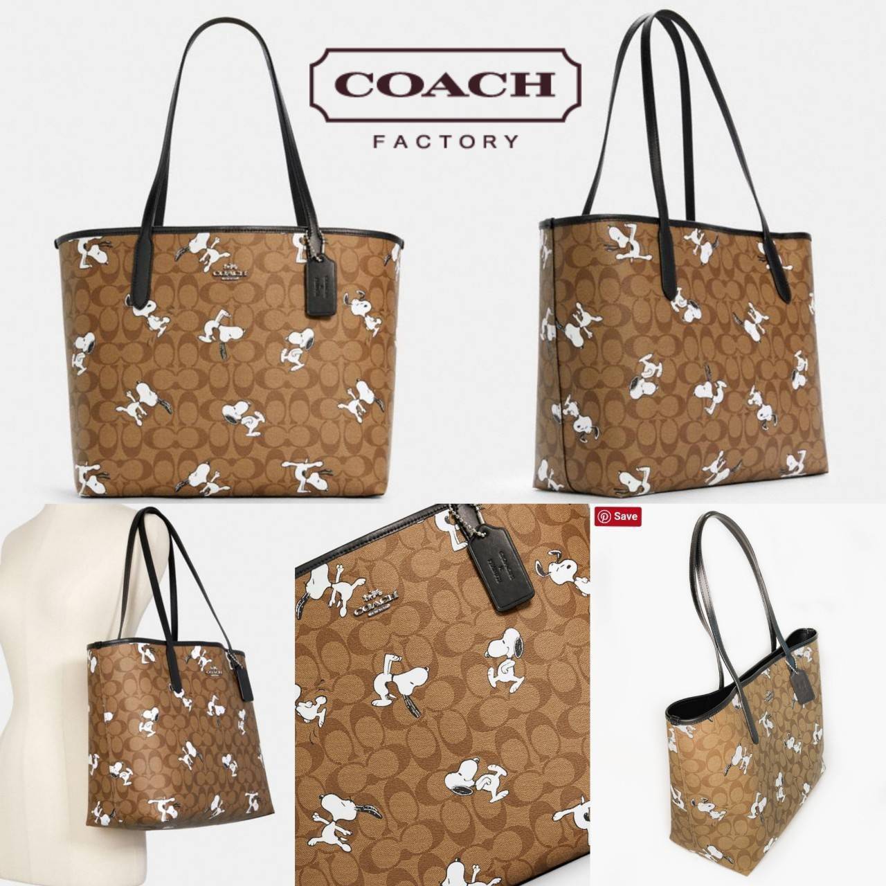 COACH FACTORY TOTE IN SIGNATURE LEATHER BAG X SNOOPY COLLECTION กระเป๋าสะพายคอลเลคชั่นสุดพิเศษจาก Coach Factory วัสดุ Signature refined calf leather หนังแท้ลายแบรนด์ คอลเลคชั่น Snoopy เทคเจอร์สวยอยู่ทรงดีไซน์ยอดนิยมด้านหน้ามีโลโก้ ภายในมีโลโก้กว้างและจุสุ