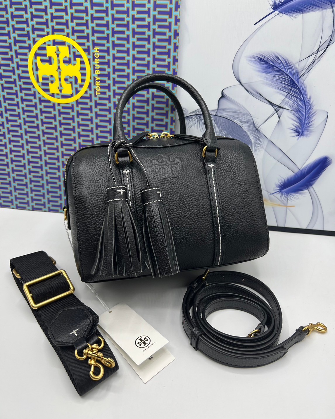 Tory Burch Thea Mini Web Satchel Crossbody Bag / Tory keepall พร้อมส่ง กระเป๋าสะพายทรงหมอนขนาดกลางกำลังน่ารัก เกรดท็อปออริจินอล