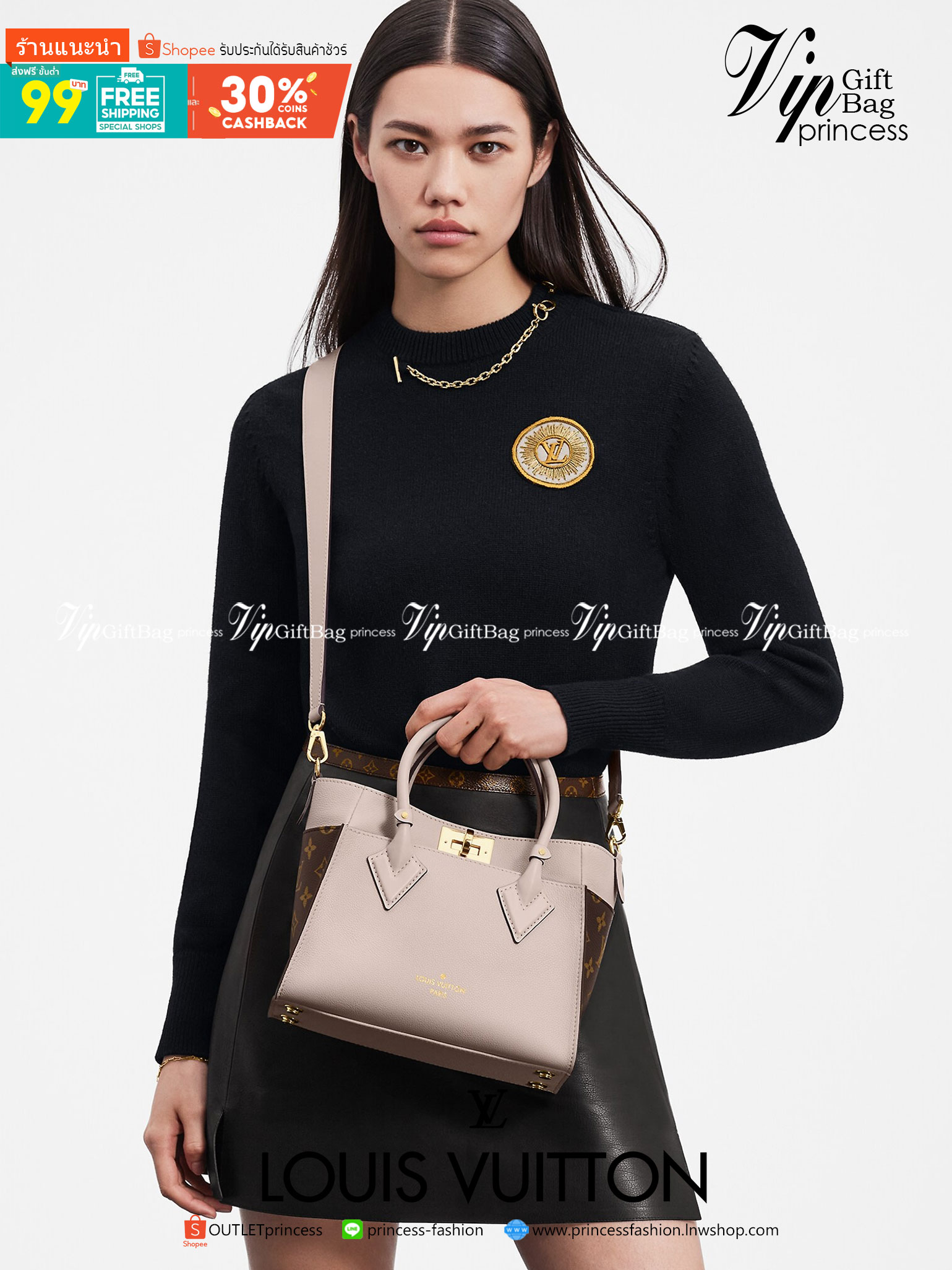 หนังแท้ LV On My Side PM กระเป๋าโท้ทขนาดกะทัดรัดที่ผลิตจากหนังลูกวัวเนื้อนุ่ม เกรดออริจินอล ภาพสินค้าถ่ายจากงานขายจริง ใช้งานต่างประเทศได้