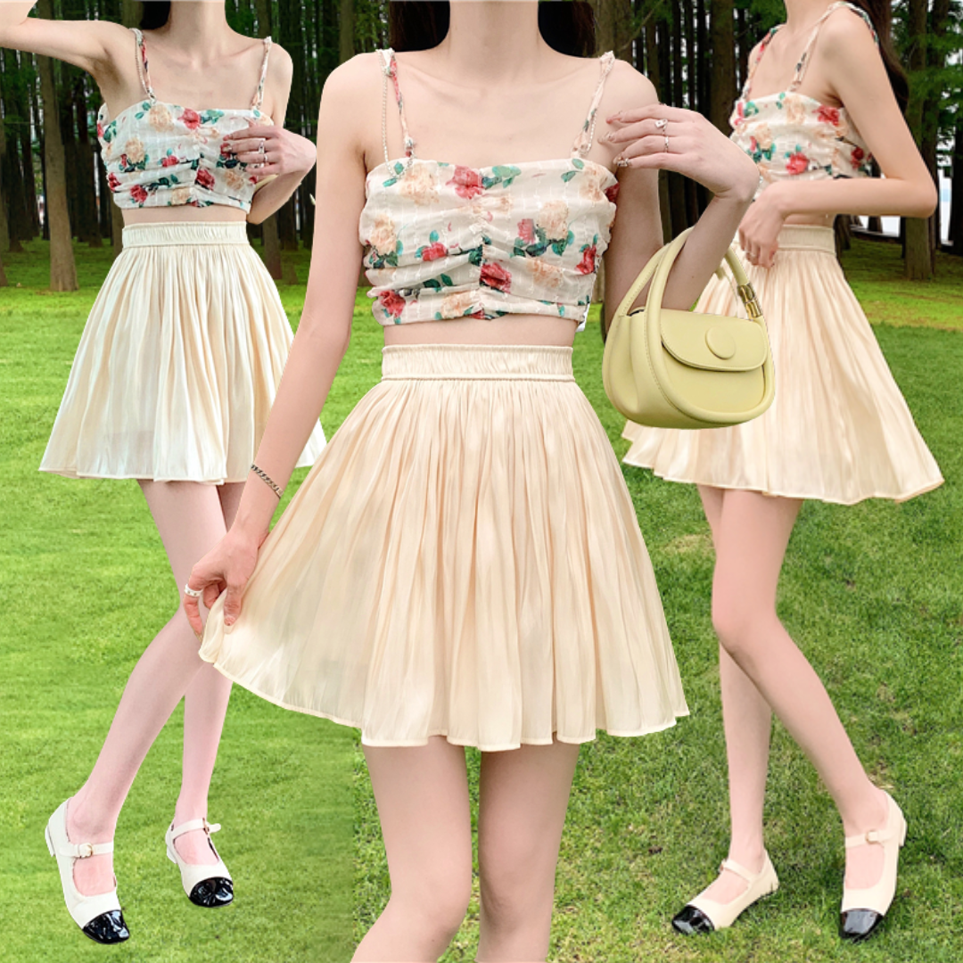 พร้อมส่ง 🚢🖍Sandy skirt กระโปรงอัดจีบสีครีม (IN37567)