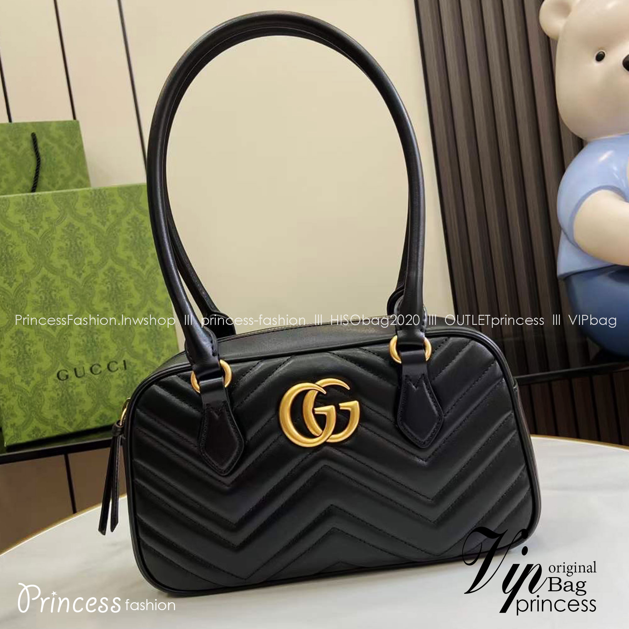 10" GUCCI GG MARMONT SMALL TOP HANDLE BAG กระเป๋าสะพายไหล่ใบใหญ่ หนังลายเชฟร่อนรุ่นใหม่ต้อนรับซัมเมอร์ สวยหรูตามตามแบบฉบับแบรนด์