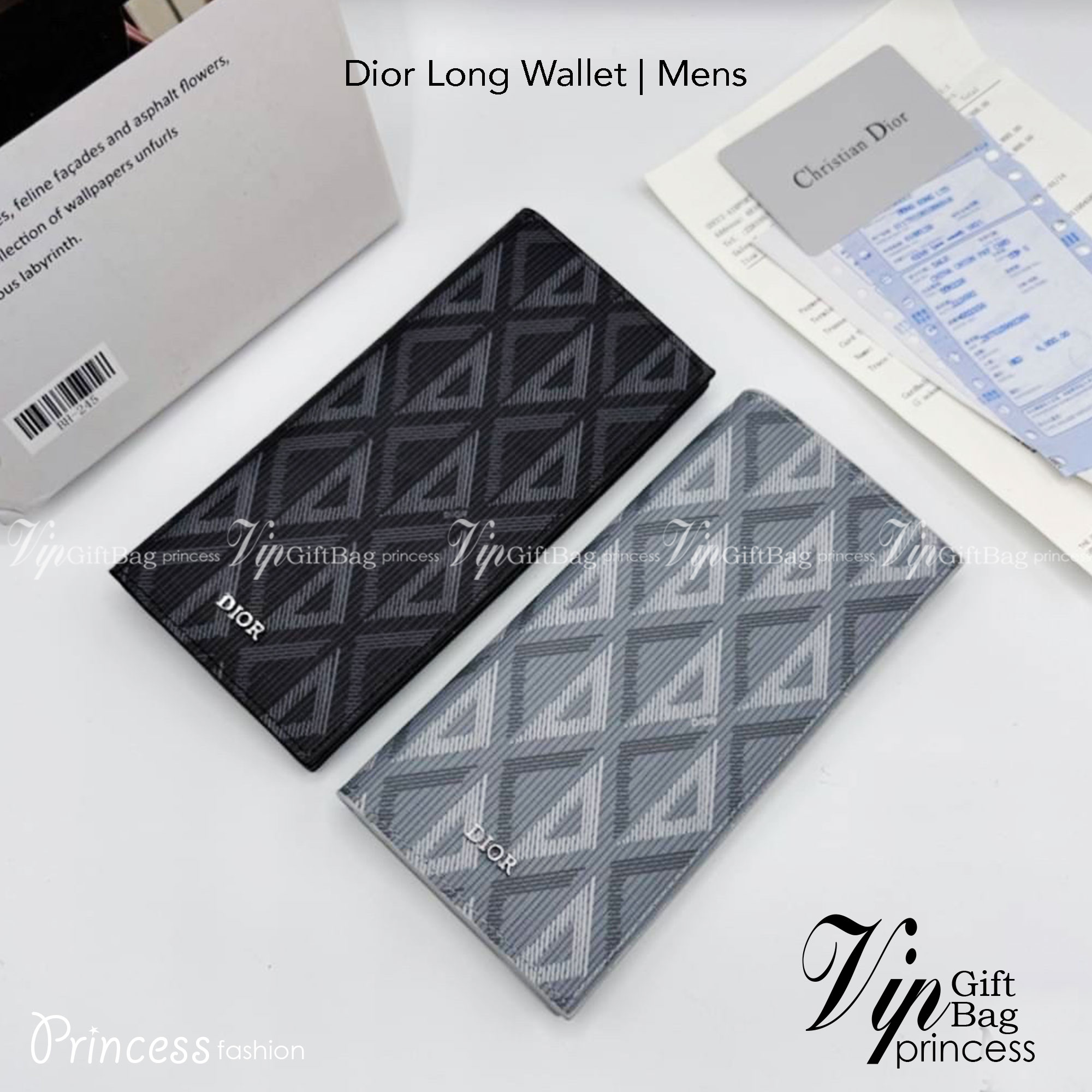 DIOR Vertical Long Wallet / CD Diamond Wallet Canvas กระเป๋าสตางค์ผู้ชาย พร้อมส่งที่ไทย ภาพสินค้าถ่ายจากงานขายจริง ใช้งานต่างประเทศได้