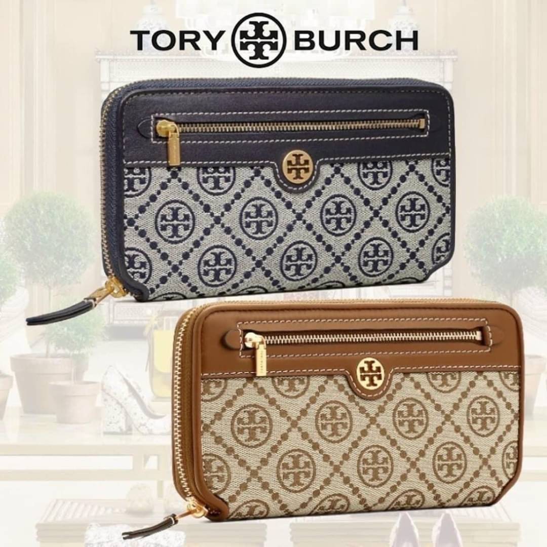 TORY BURCH T MONOGRAM JACQUARD ZIP CONTINENTAL WALLET 79383 กระเป๋าสตางค์ผ้าแคนวาสลายโมโนแกรมตัว T