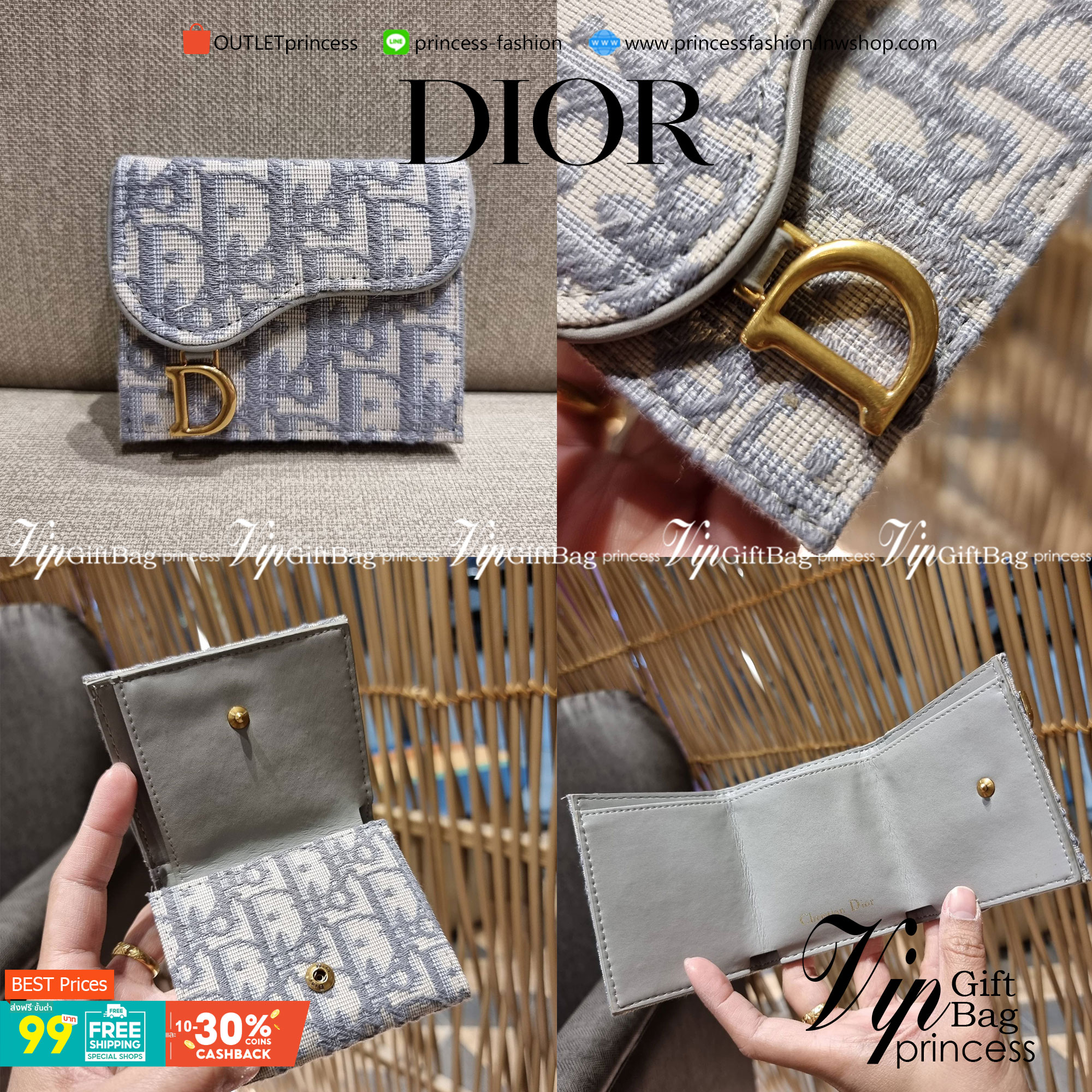 VIP 】CD MULTI WALLET WITH GWP กระเป๋าสตางค์ขนาดเหมาะมือ กะทัดรัดไม่กินพื้นที่ พรีเมี่ยมกิ๊ฟจากเคาน์เตอร์ ดีไซน์แบบพับ ใช้งานง่าย น่ารักน่าใช้จริงๆ วัสดุผ้าแคนวาสปักลาย สลับหนังแท้ภายใน ภายในมีช่องใส่บัตร ใส่ธนบัตรได้ สะดวกใช้มากๆ มาพร้อม box set ในราคาที่