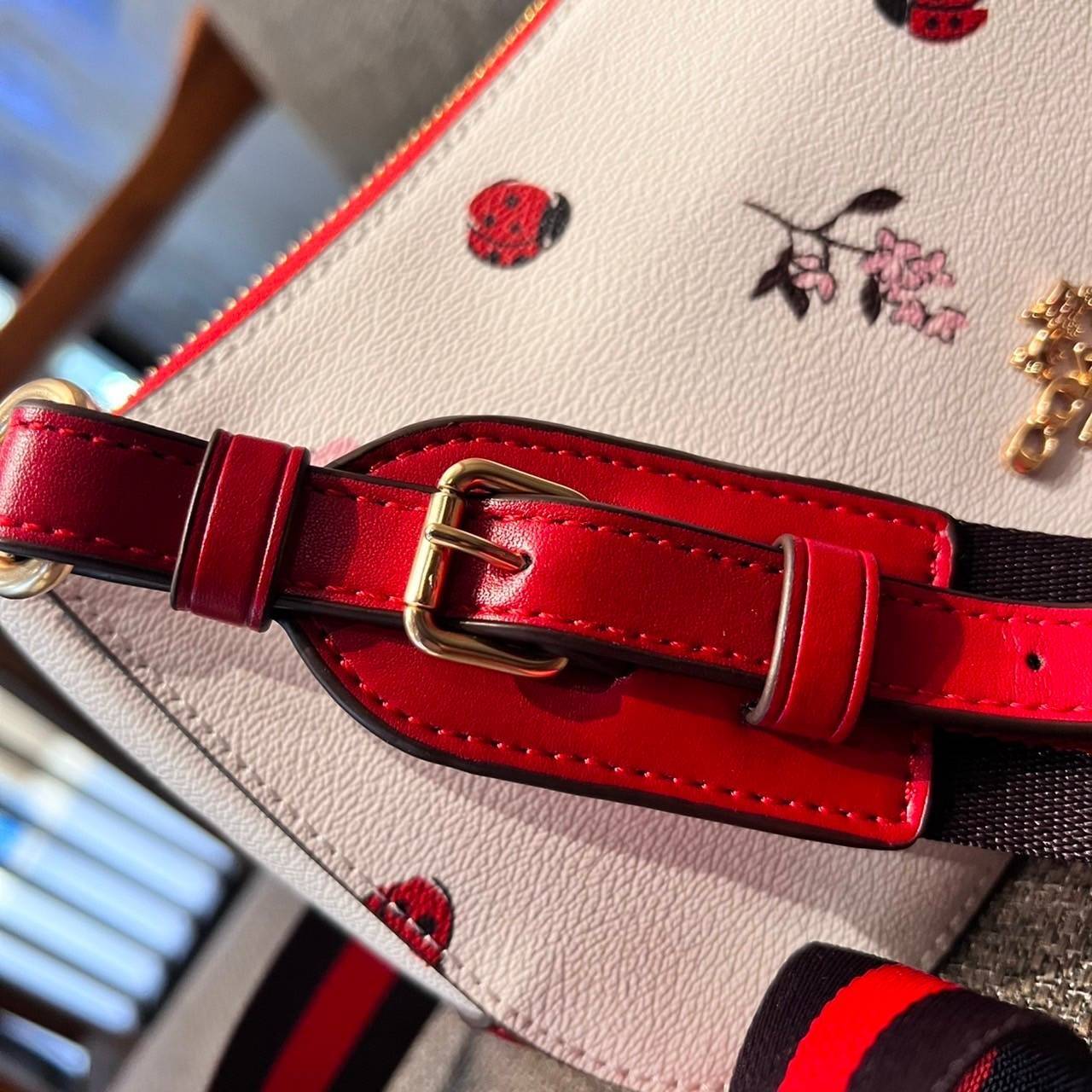 COACH C7973 JES BAGUETTE WITH LADYBUG FLORAL PRINT คอลเลคชั่นใหม่ล่าสุด พร้อมเสิร์ฟความสวยถึงบ้านเช่นเคย!! กระเป๋าสะพายทรงบาแกตต์ ดีไซน์ย้อนยุค ที่แอบแฝงความเรียบหรูดูแพงอยู่ในตัว โดดเด่นด้วยสายสะพายเส้นใหญ่ โทนสีคอนทราส ทำให้ไอเท็มนี้ดูมีลูกเล่นมากขึ้น ว