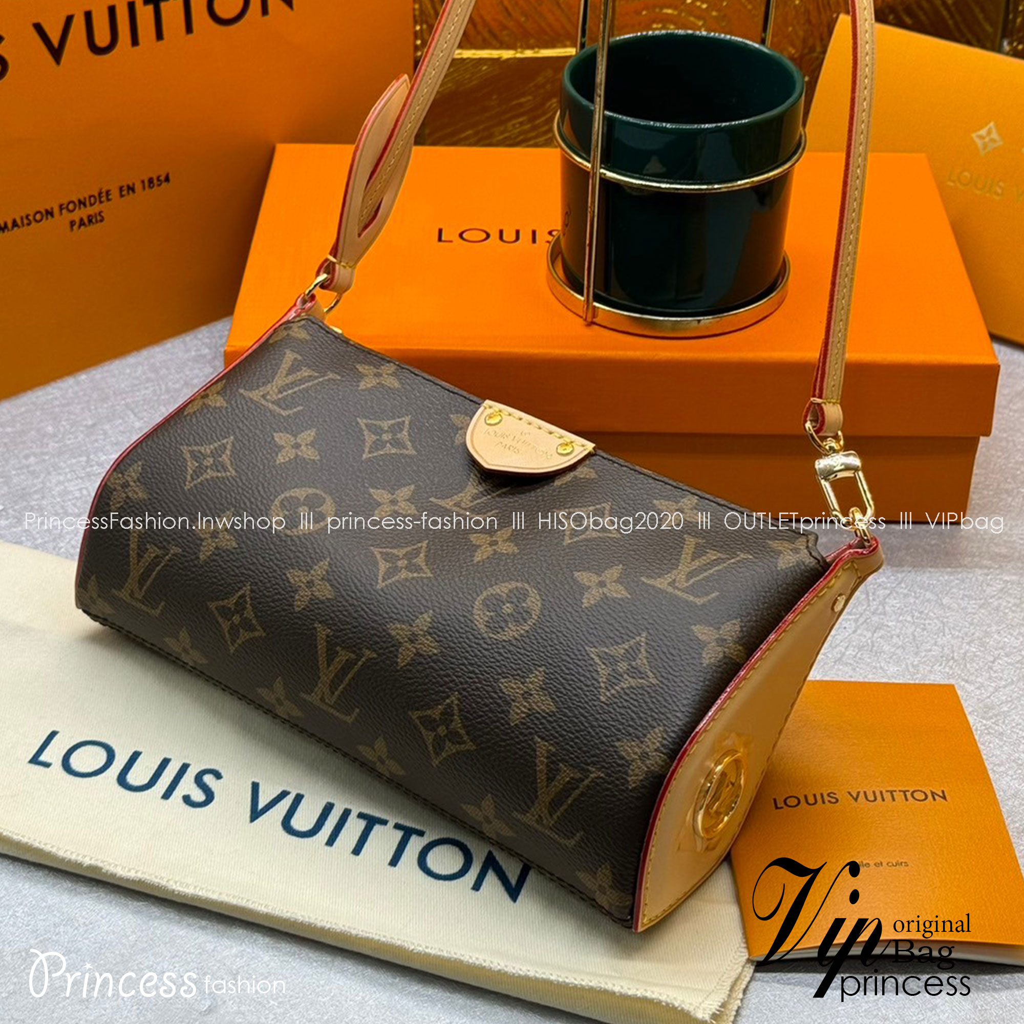LV Pochette Tirette Monogram Bag กระเป๋าทรงพอช เกรดท็อปออริ 1:1 เกรดดีสุด สลับแท้ ใช้งานต่างประเทศได้