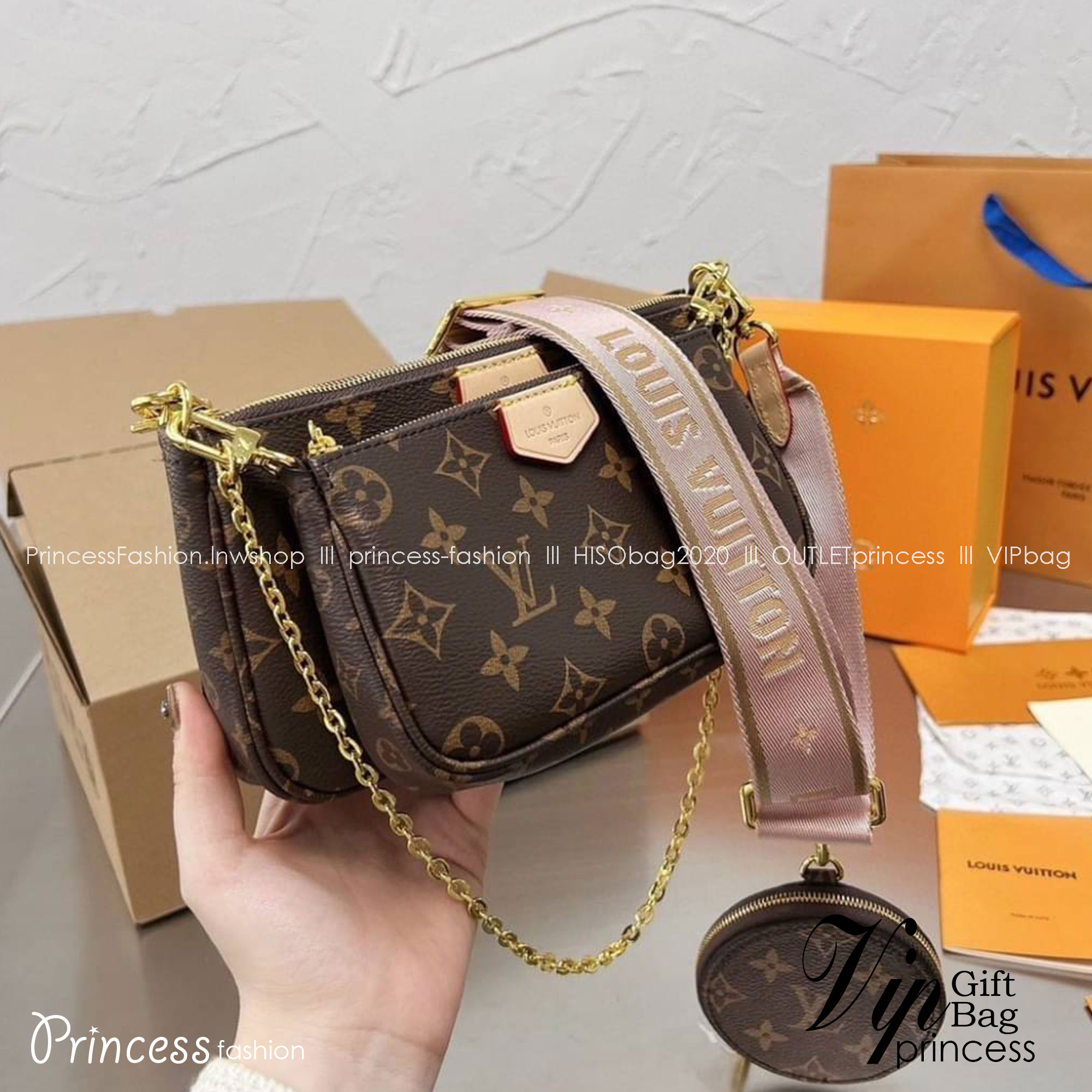LV Multi Pochette Accessoires Monogram 3in1 เกรดออริจินอล กระเป๋าสะพายมัลติฟังก์ชั่น สุดฮอต สาวๆคลั่งกันหนักมาก ดีงาม ดีไซน์คลาสสิควินเทจ โดดเด่นด้วยดีเทลกระเป๋า 3 ใบ