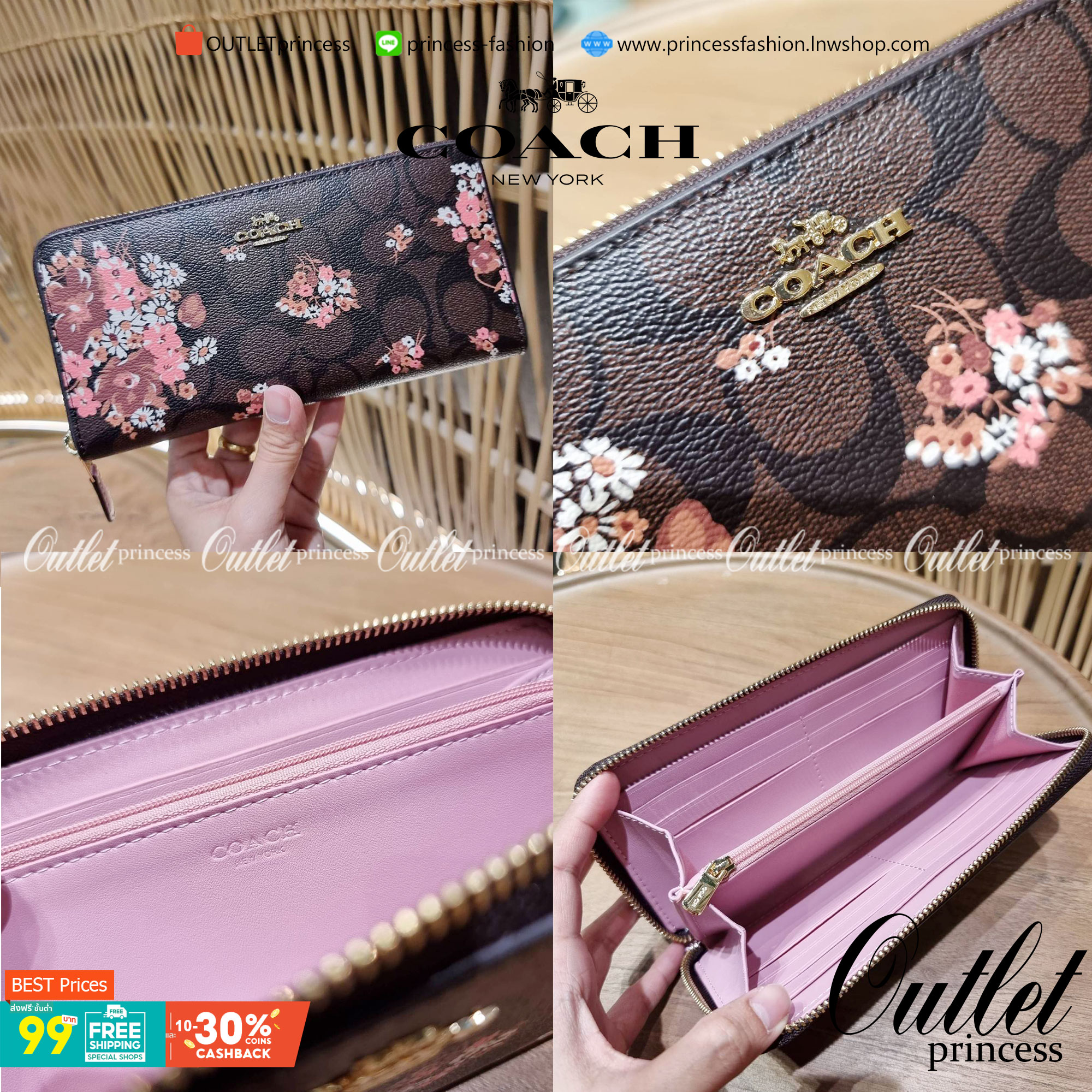 COACH ACCORDION ZIP WALLET IN SIGNATURE CANVAS WITH PRAIRIE ROSE / JUMBO FLORAL / CAMO ROSE FLORAL / MEDLEY BOUQUET PRINT ((F31572/F39189/F26290/F2859)) สวยคลาสสิคไม่มีใครเกิน!! กระเป๋าสตางค์ใบยาว ลวดลายสวย สีสันโดดเด่น วัสดุหนังแคนวาสเคลือบ เปิด-ปิดด้วยซ