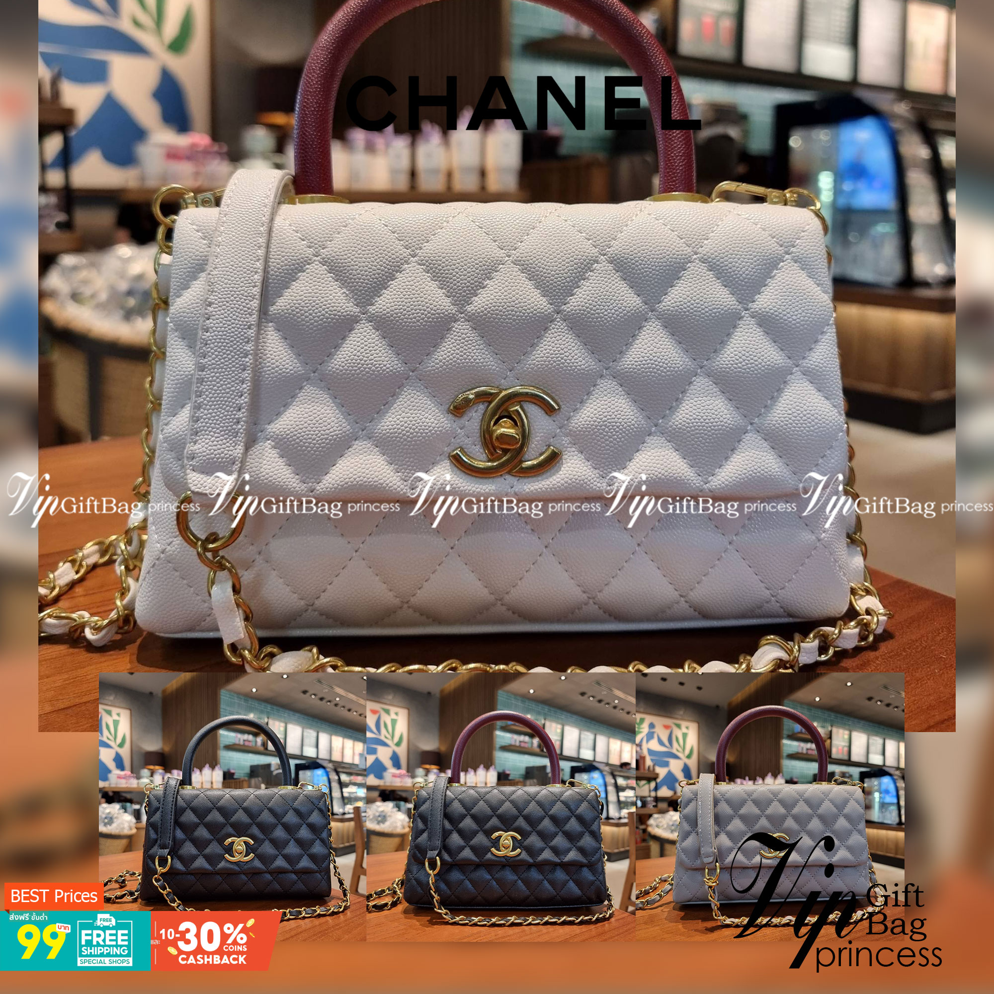 VIP 】รุ่นยอดฮิตตลอดกาล ไซส์กำลังสวย!! จากแบรนด์ Chanel กระเป๋าถือ/สะพาย หนังลายคาเวียร์ โลโก้เด่นชัด เปิด-ปิดกระเป๋าด้วยตัวบิดล็อค อะไหล่สีทองหรู ทรงสวยผู้ดี ภายในกระเป๋ามีช่องโล่งกว้างจุของได้พอสมควร มีช่องซิปแบ่งสัดส่วน ด้านหลังมีช่องเก็บของจุกจิกอีก 1 