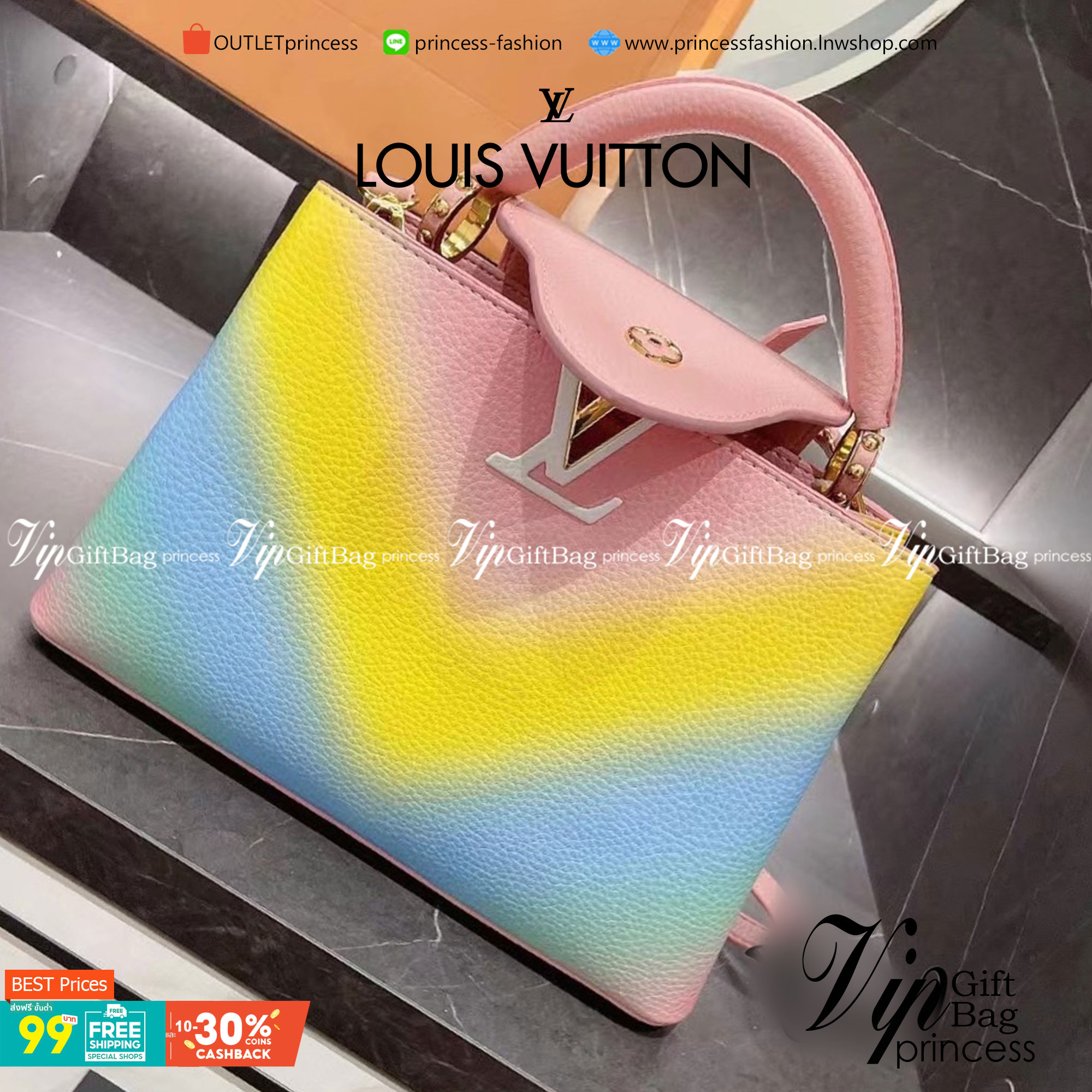 VIP 】หนังแท้ LV Louis Vuitton rainbow shoulder bag กระเป๋าสะพายมาใหม่สีเรนโบทรงtote อะไหล่สีทองสวยหรู มาพร้อมสายสะพายยาว คอลเลคชั่นใหม่ล่าสุด พร้อมเสิร์ฟความสวยถึงบ้านเช่นเคย!! ดีไซน์ย้อนยุค ที่แอบแฝงความเรียบหรูดูแพงอยู่ในตัว โทนสีคอนทราส ทำให้ไอเท็มนี้ด