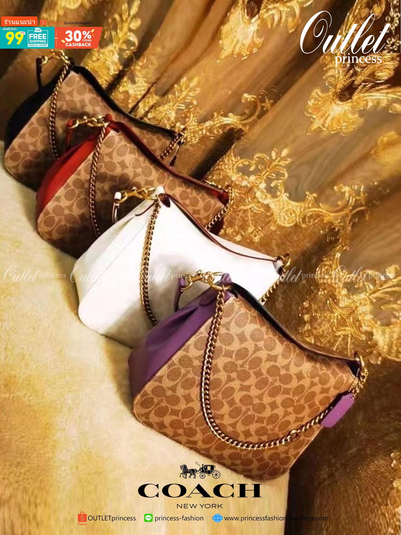 Coach Signature Chain Hobo In Signature Canvas พร้อมส่ง 4 สี