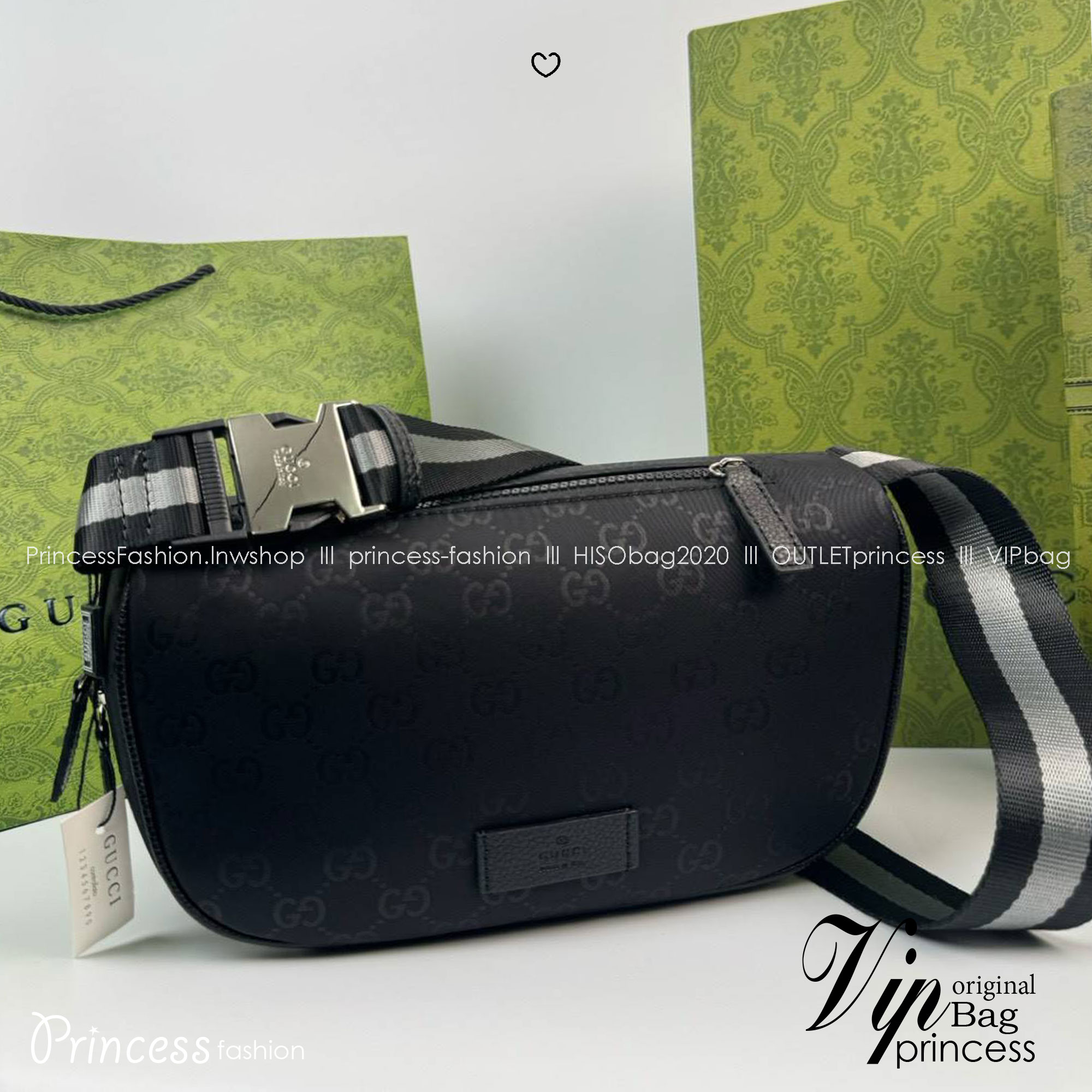 ORI หนังแท้ | GUCCI Nylon Belt bag Black กระเป๋าคาดอก คาดเอว ดีไซน์วินเทจ โทนสีดำสุดคลาสสิก