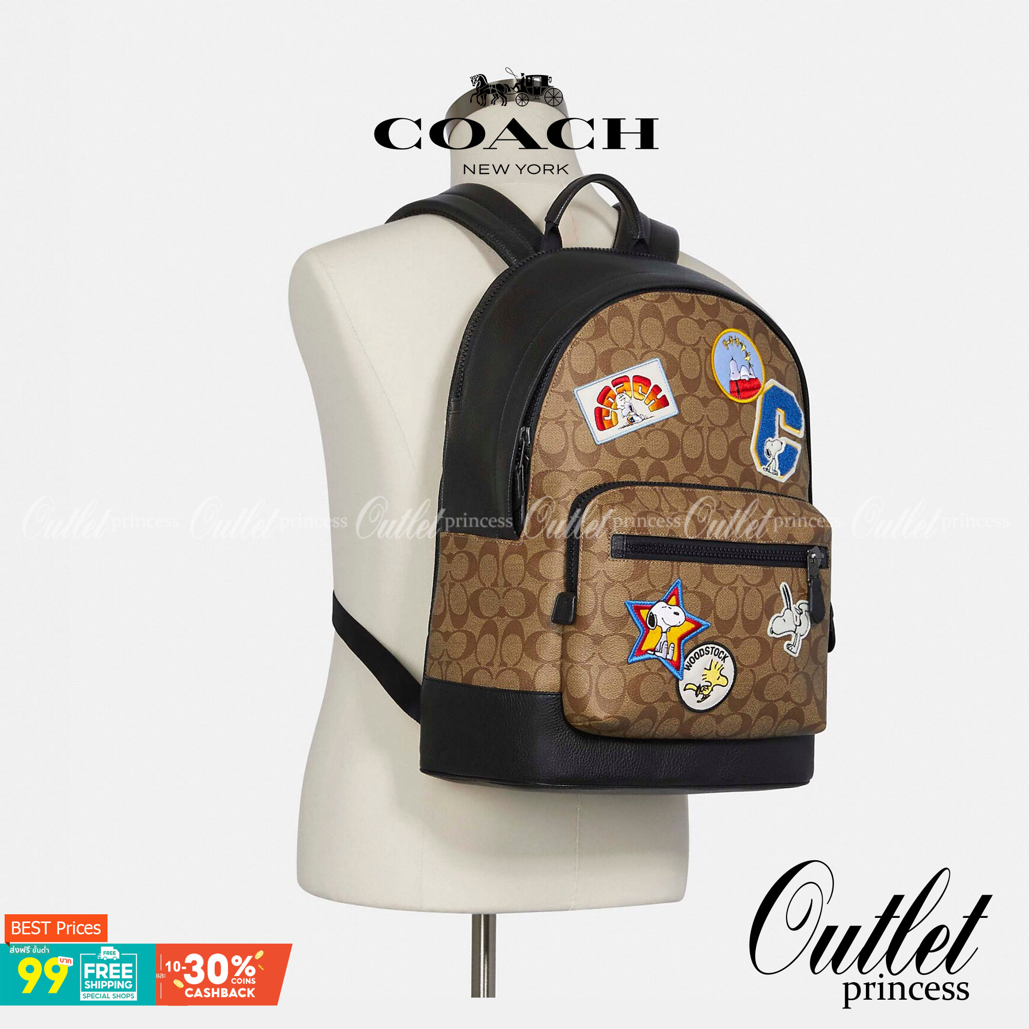 Coach x peanuts west backpack in signature canvas with snoopy กระเป๋าเป้ไซส์ใหญ่ คอลเลคชั่นยอดฮิต!! เป็นรุ่นสุดยอดของความคลาสสิค คูลๆ ใช้งานง่าย ได้ทั้งหนุ่มๆและสาวๆ วัสดุหนังแคนวาสเคลือบลายสลับหนัง pepble น่าใช้ด้วยดีไซน์ patches เหล่าผองเพื่อนสนูปพี เปิ
