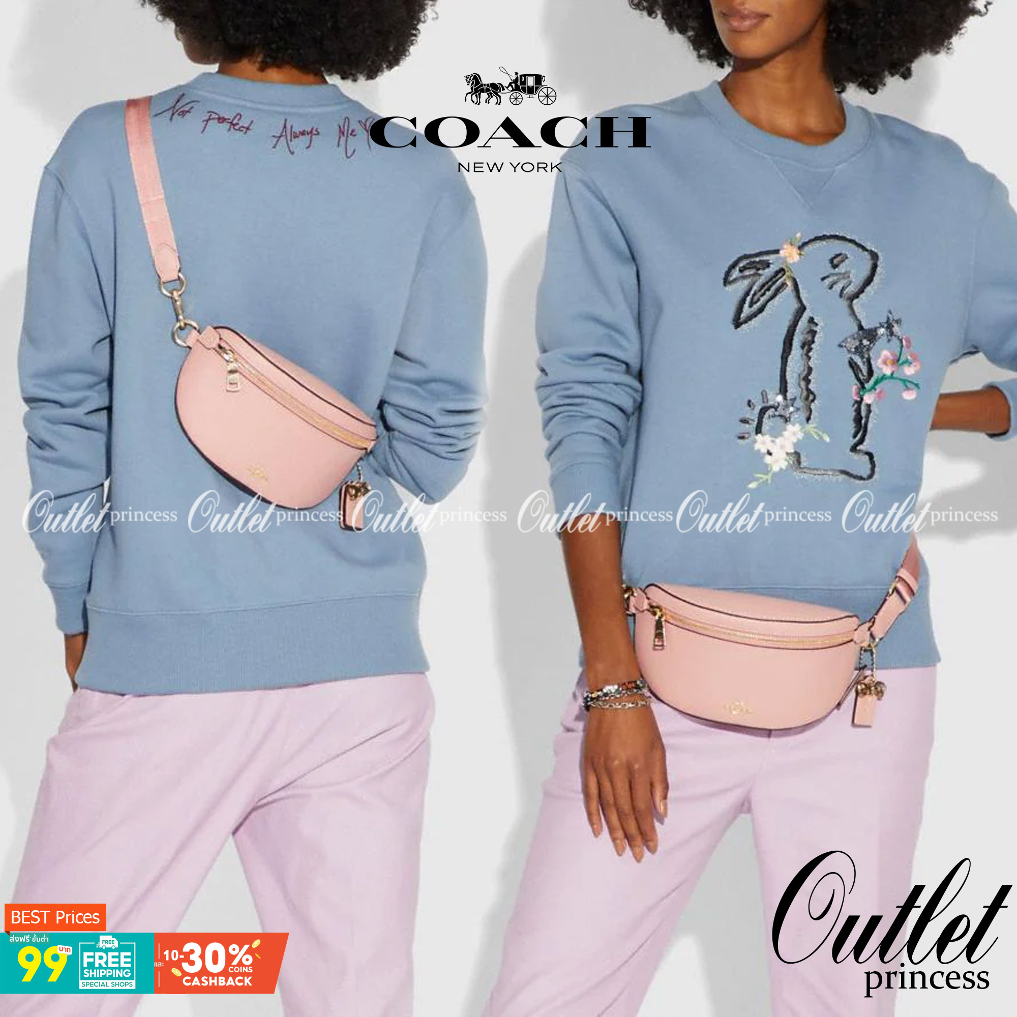 COACH SELENA BELT BAG WITH BUNNY (39315 Pink) / (39316 Black) กระเป๋าสะพาย/คาดอก/คาดเอว รุ่น Limited Edition น่ารักมาก💕 วัสดุหนังแท้ หนังนิ่มอยู่ทรง เปิด-ปิด ด้วยซิป ใส่ Iphone+ กระเป๋าสตางค์ใบสั้น ใส่ของจุกจิกได้ ด้านหลังมีอีก 1 ช่องซิป สายปรับระ