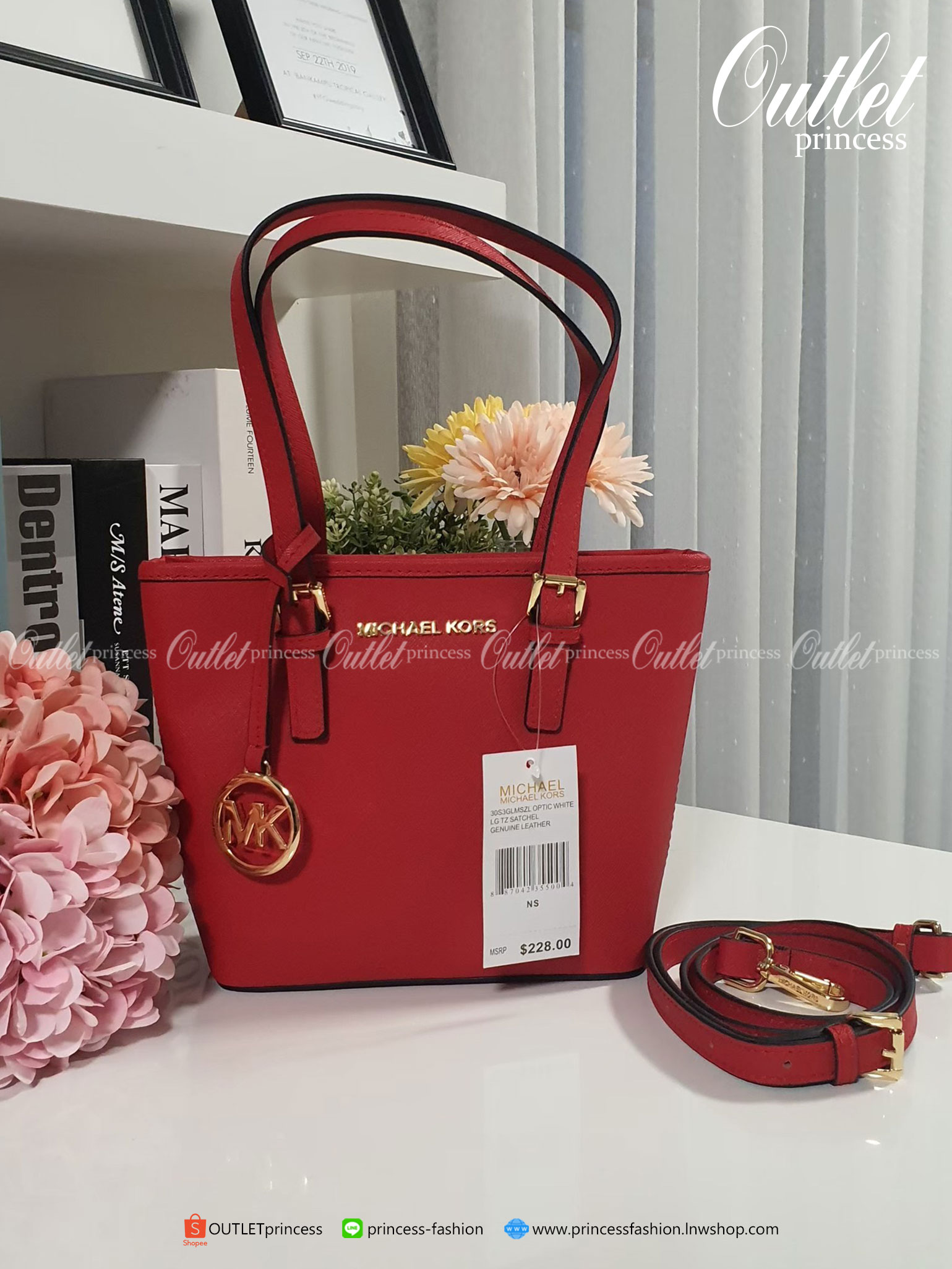 ของแท้ 100% Micheal Kors Genuine Leather Mini Tote Bag สีแดง