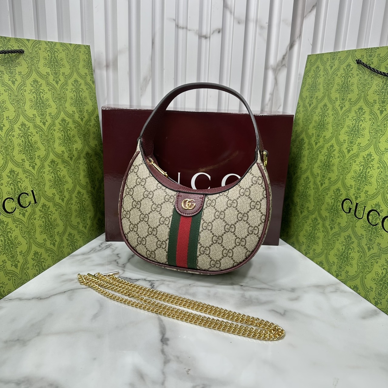 ORI หนังแท้ | Gucci Ophidia small shoulder bag / Gucci Hobo Bag กระเป๋าสะพายทรงโฮโบรูปพระจันทร์ มอบชีวิตชีวาให้กับมรดกของแบรนด์ด้วยแถบ Web