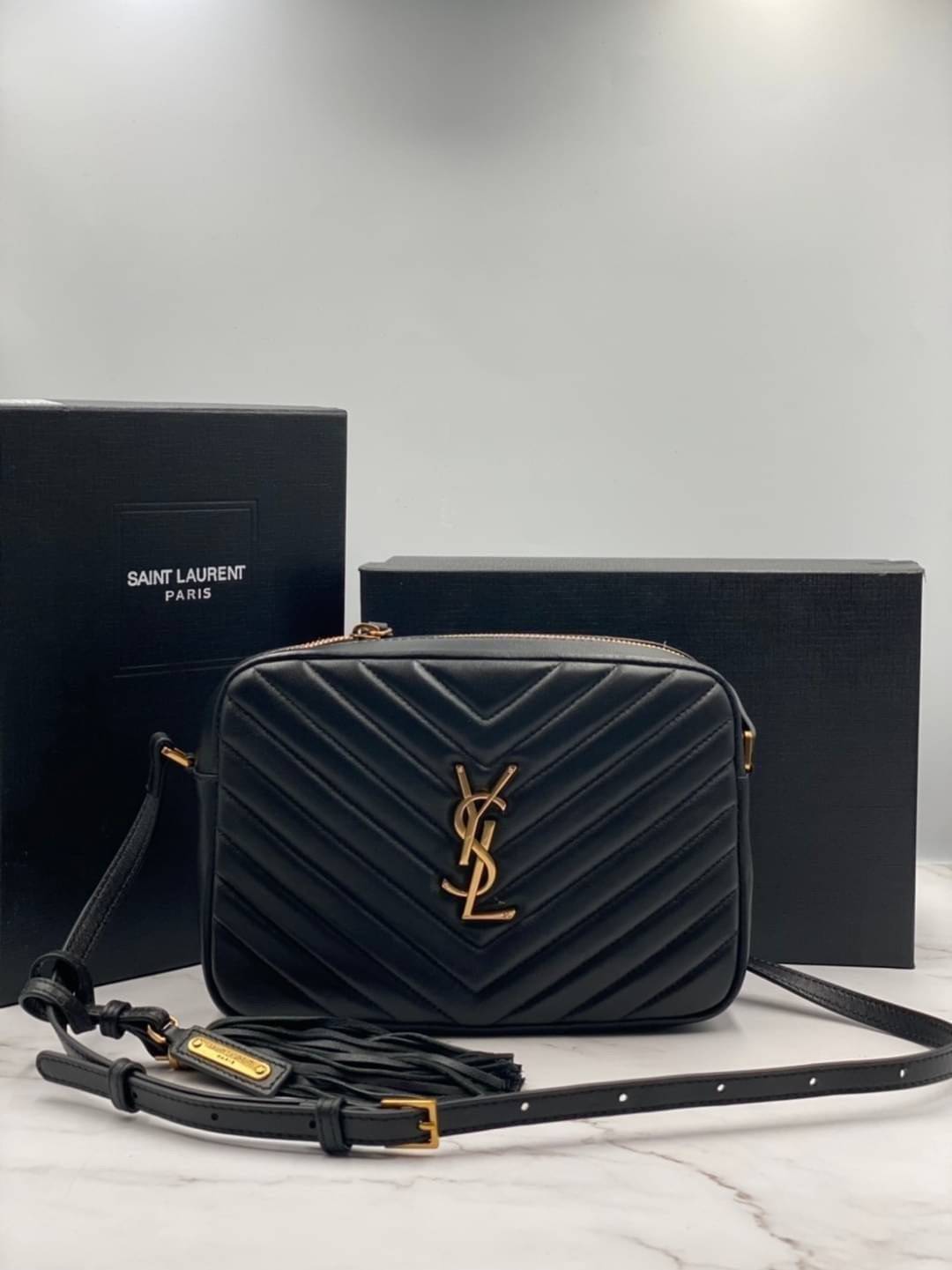 VIP 】หนังแท้ YSL SAINT LAURENT Lou Medium Monogram YSL Calf Crossbody Bag