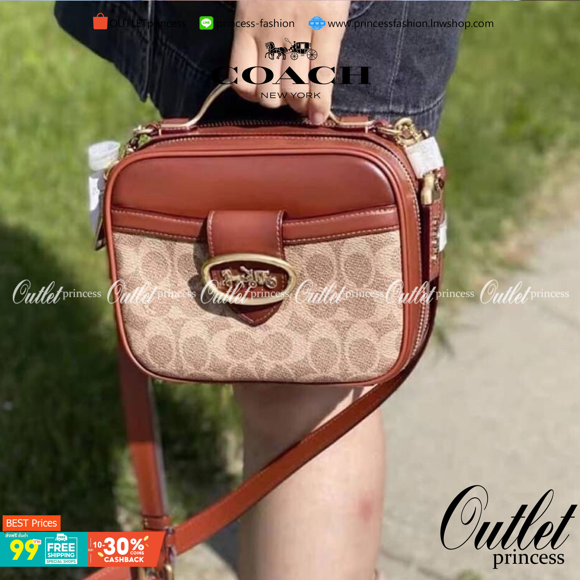 COACH 703 RILEY LUNCHBOX BAG IN SIGNATURE CANVAS กระเป๋า crossbody ทรงกล่องอยู่ทรง ดูแพง วัสดุหนังแคนวาสเคลือบลาย ตัดด้วยอะไหล่ทองเหลือง สวยเข้ากันสุดๆ!! มีช่องหลัก 2 ฝั่ง เปิด-ปิดด้วยซิป ใบนี้สะพายแล้วโดดเด่น ถ่ายรูปขึ้นกล้องแน่นอนจ้า Best item!!