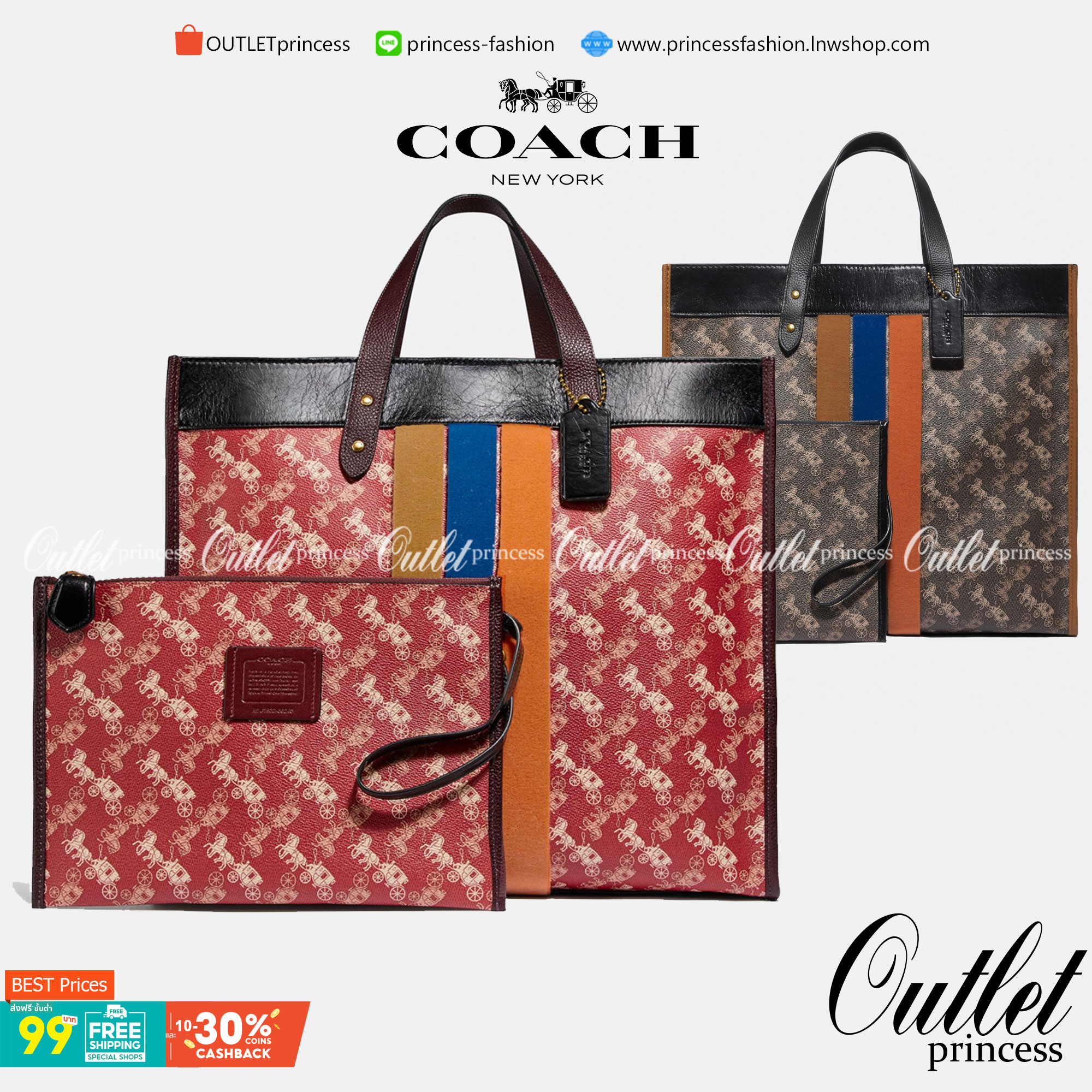 OUTLET 】Coach Field Tote With Horse And Carriage Print พร้อมส่งที่ไทย