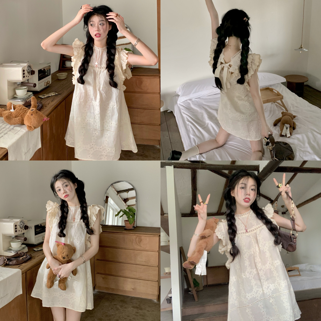 พร้อมส่ง 🤍🦢 Blossom dress เดรสแขนกุดแต่งระบายผ้าลูกไม้ (IN38060)