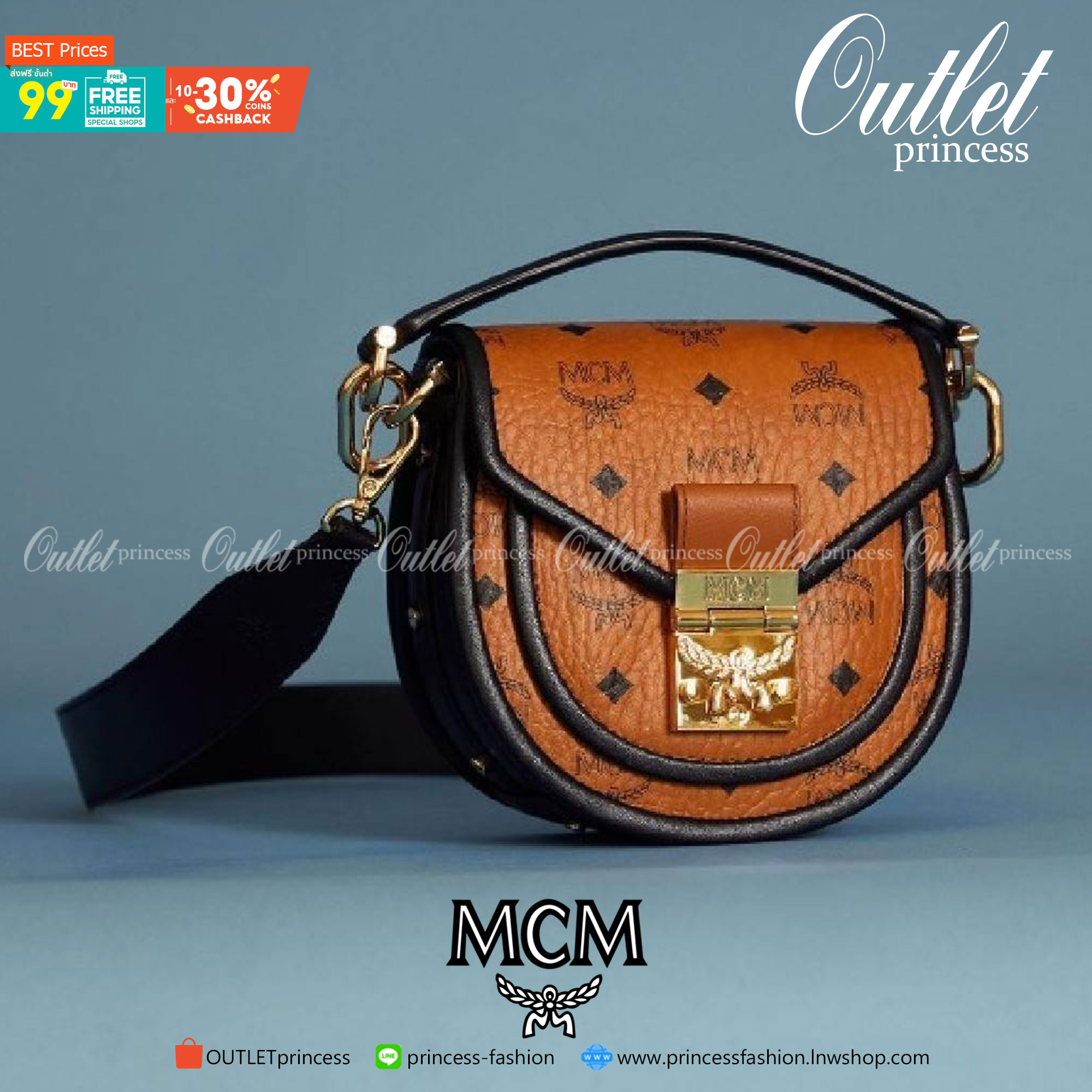 M.C.M MINI PATRICIA SHOULDER BAG IN VISETOS LEATHER BLOCK อัพเลเวลกระเป๋าของคุณด้วยไอเท็มนี้ไปเลยจ้า กระเป๋าสะพายทรง saddle ที่เก๋ไม่ซ้ำใคร ดีไซน์ขอบสีดำเพิ่มความยูนิค สวยสะดุดตา วัสดุหนังแคนวาสคุณภาพดี มาพร้อมสายสะพายหนังสีดำเรียบ และหูจับในตัว ทำให้ใช้ง