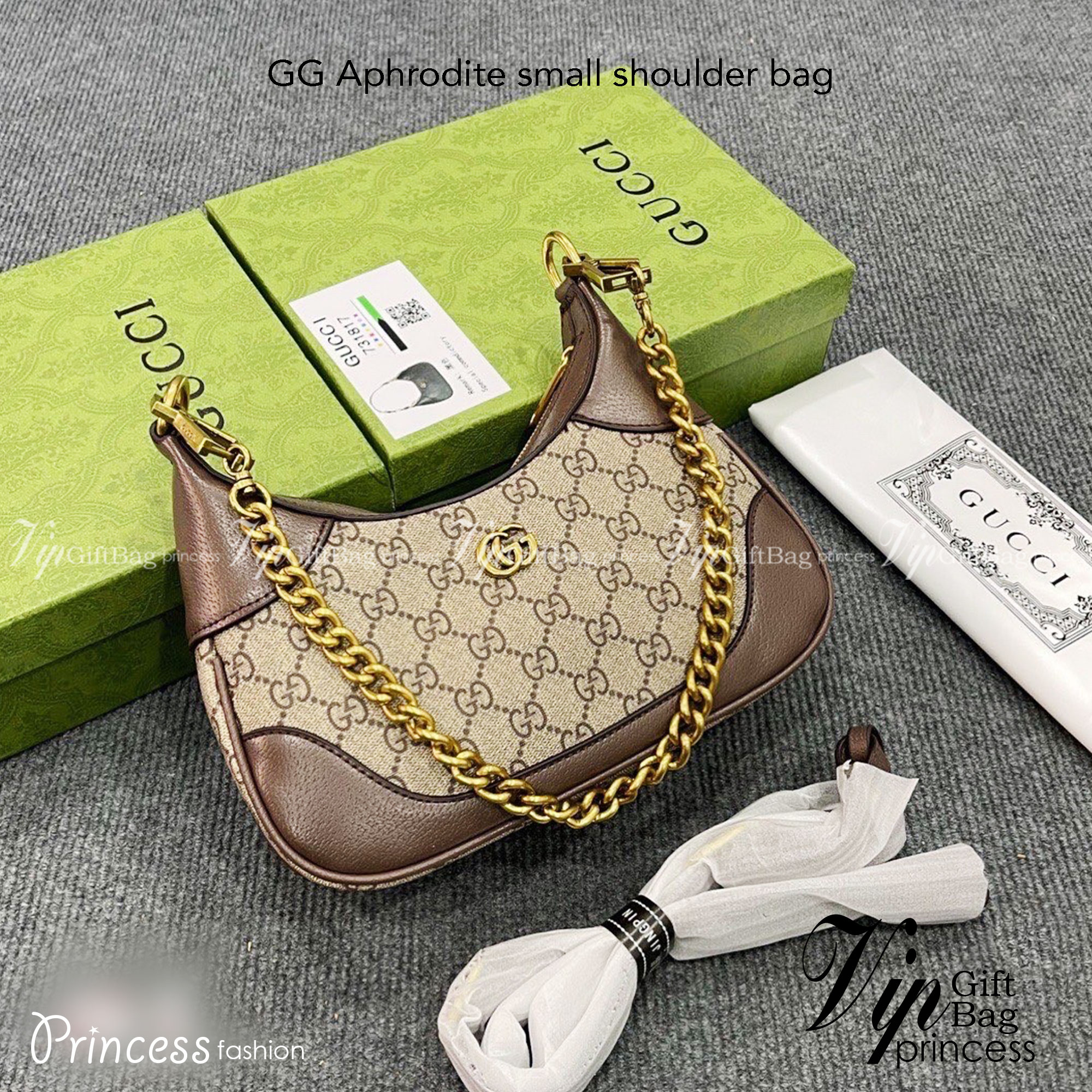 GUCCI Aphrodite small shoulder bag / GC crossbody pouch bag กระเป๋าสะพายทรงคลาสสิค ดีไซน์ย้อนยุคผสานความโมเดิร์นด้วยรูปทรงพอช ที่ใช้งานได้ทุกสไตล์ วัสดุหนังแคนวาส ทนทาน ภายในกระเป๋าเป็นช่องโล่ง สายสะพายมีลูกเล่นหลากหลาย มีให้ทั้งแบบโซ่คล้องไหล่ สายหนังที่