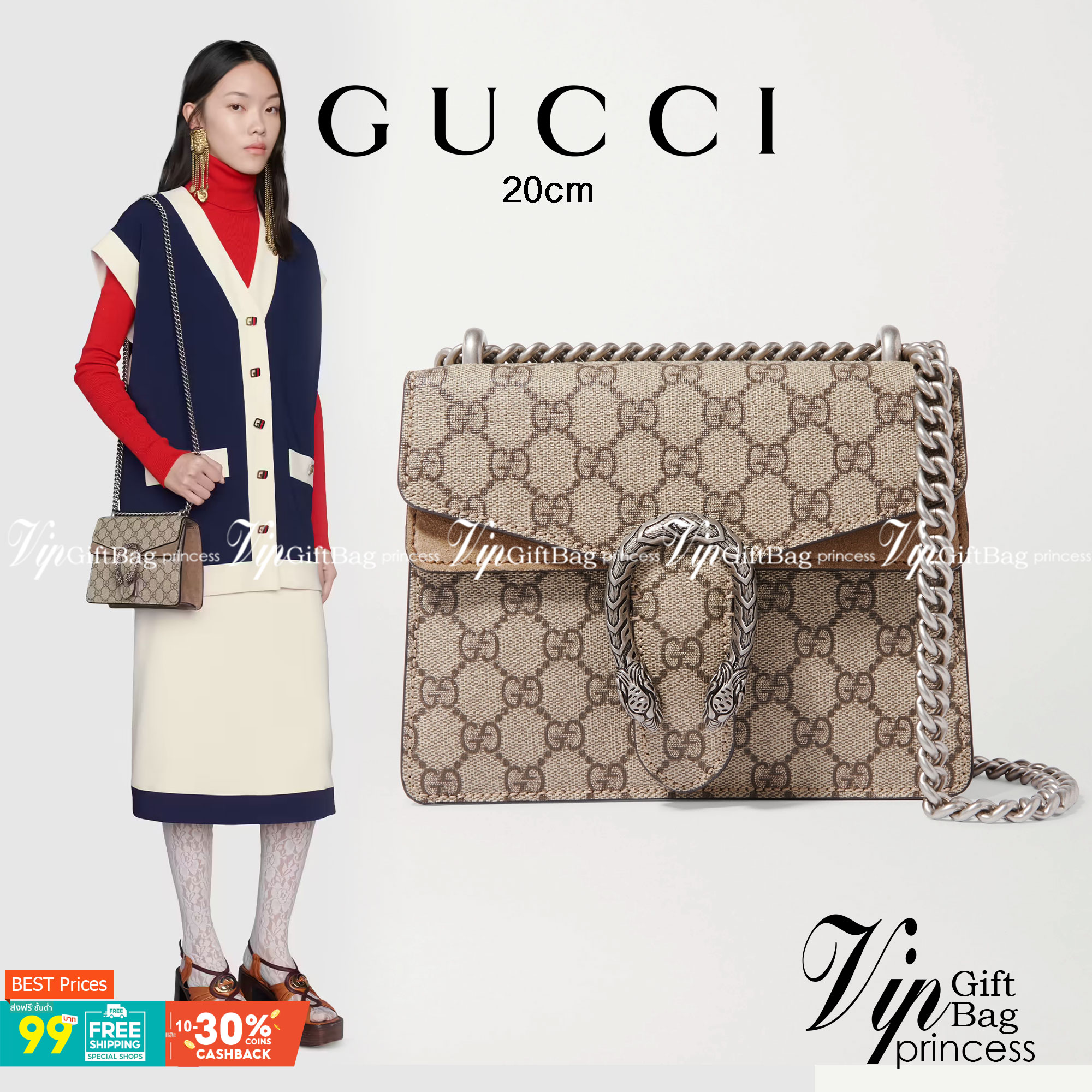 20CM / 7.5" หนังแท้ GUCCI Dionysus GG Supreme mini bag ฮอตไอเท็ม รุ่นนี้ขายดีขายหมด สวยหรู คุณหนู ผู้ดีมาก!! นานๆ มาจะมาน้าา รุ่นหายากค่ะ กระเป๋าสะพายข้าง ดีไซน์อยู่ทรง ขนาดกำลังสะดวกใช้สำหรับสาว วัสดุหนังแท้เต็มใบ ภายในแบ่งสัดส่วนได้เป็นอย่างดี งานจ