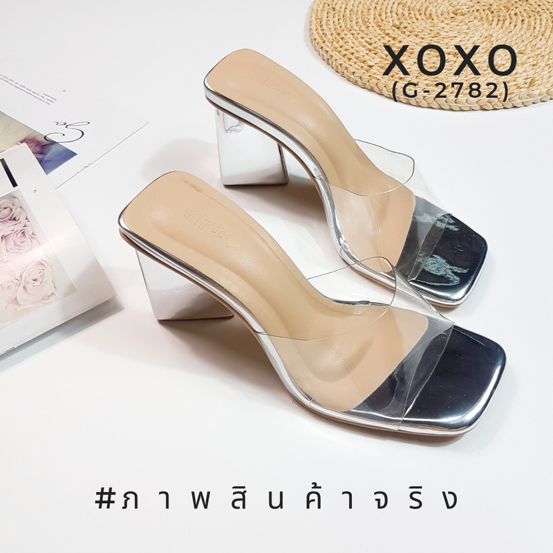 รองเท้างานสวม คัชชู สวย เรียบหรู ด้านบนคาดพลาสติกใสเนื้อนุ่ม ส้นทรง 3 เหลี่ยม สวย เก๋ ไม่เมื่อยเวลาใช้งาน ใส่สบาย แมทส์ชุดง่าย วัสดุหนังกระจกสีเมทัลลิค