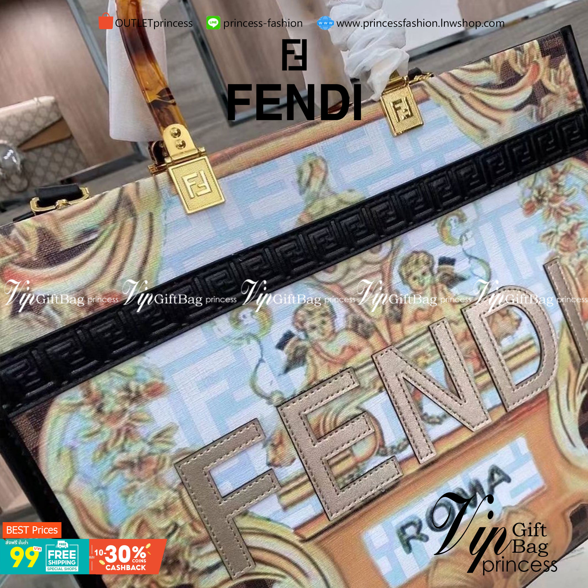 VIP 】FENDI Vintage Shopping bag กระเป๋าสะพายทรง shopping ลายกราฟฟิกวินเทจมาใหม่ ทรงนี้คือทรงสุดฮิตใช้งานง่ายใส่ของได้เยอะช่องใหญ่ งานจริงสวยมาก สวยหรูดูแพง พร้อมส่งที่นี่ ที่เดียวเลยค่า