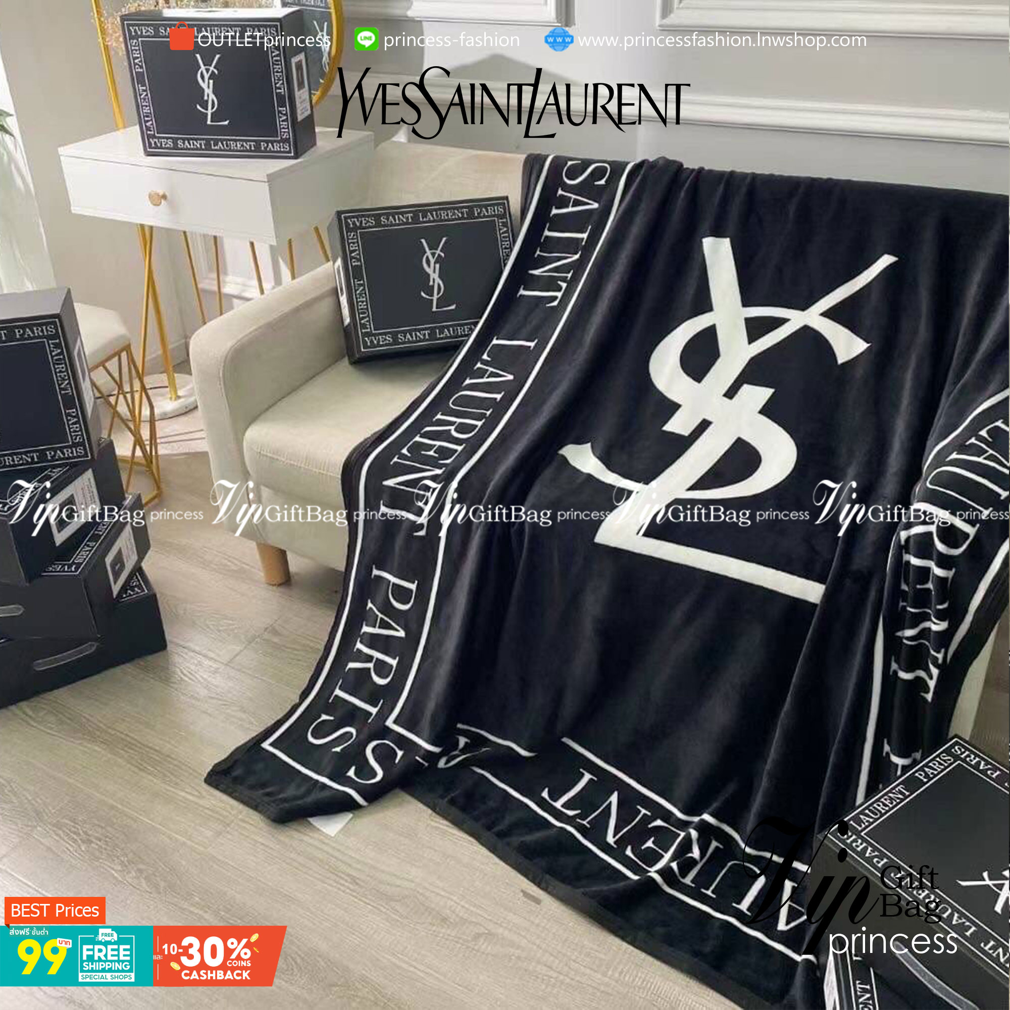 VIP GIFT 】Best Gift! พร้อมกล่อง Yves Saint Laurent Blanket ไอเท็มแนะนำ ผ้าห่มนุ่มนิ่ม ขนปุยๆๆ สบายผิวมาก เนื้อผ้านิ่มฟูนุ่มใช้ได้ทุกโอกาส ขนาดกำลังดี พกพาสะดวก สามารถพกไว้ใช้ในรถ ใช้ในออฟฟิศได้ จะซื้อใช้เองหรือมอบเป็นของขวัญก็ดูดีพร้อมส่งที่ไทย ราคาสุดคุ้