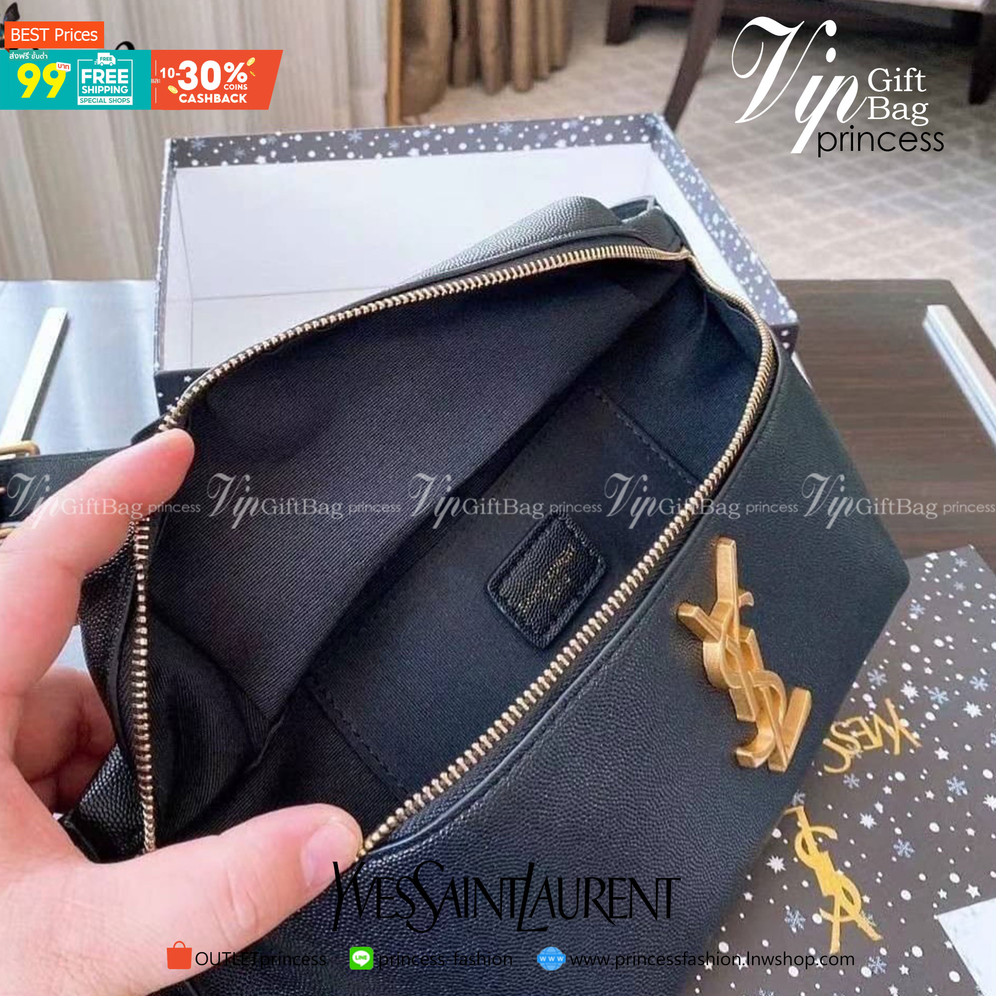 พรีเมี่ยมกิ๊ฟแท้ 100% 】VIP YSL Belt Bag กระเป๋าคาดอก คาดเอว งานดี หนังสวย ทรงเทห์ Black leather