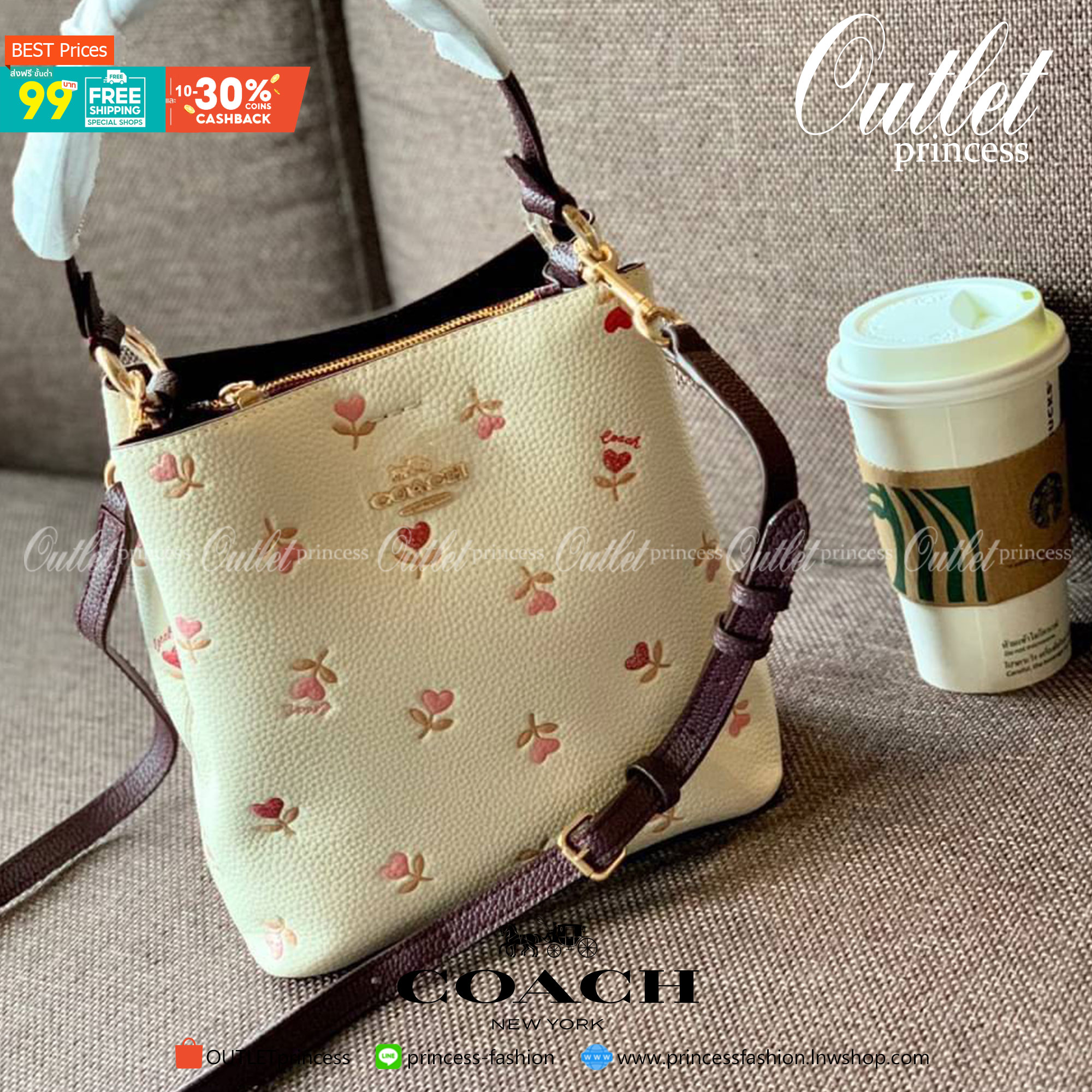 COACH SMALL TOWN BUCKET BAG WITH HEART FLORAL PRINT ((C2811)) 💐พร้อมส่งสินค้าห้ามพลาดค่ะ! กระเป๋าหิ้ว//คล้องไหล่//สะพายครอสบอดี้ร์ได้ ใบเดียวเอาอยู่จร้า😘 หนังแท้โดดเด่นด้วยดอกหัวใจนูนสลับวิ้งๆ ได้สวยงามน่ารักมากๆค่ะ