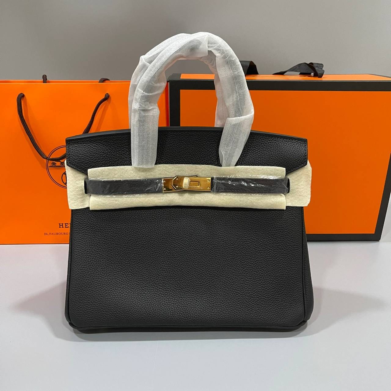 หนังแท้ Hermes BIRKIN 25CM epsom in MAUVSSYLESTE COLOR FULL HANDMADE GOLD HARDWARE เกรดออริจินอล ภาพสินค้าถ่ายจากงานขายจริง