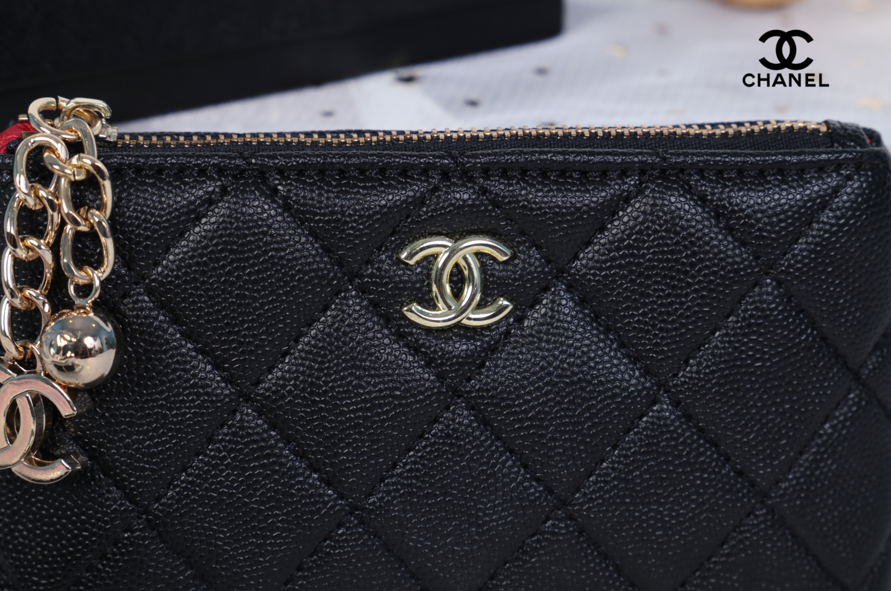 CHANEL Wallet Coin Pouch New / chanel o case black caviar สวยหรู ดูแพง น่าใช้มากค่ะ พร้อมสายโซ่สำหรับห้อยพวงกุญเเจ อะไหล่ทองทั้งใบ