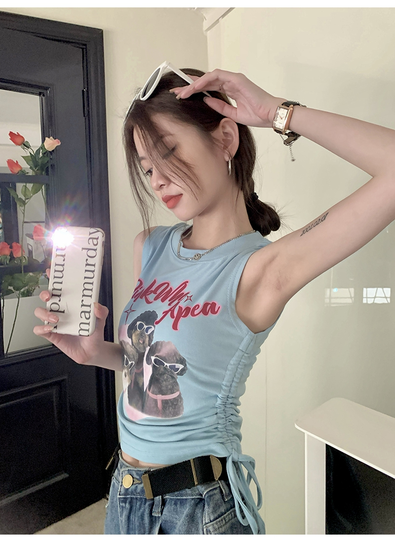 พร้อมส่ง 🥣 Wanis tops เสื้อครอปแขนกุดสกรีลายเก๋ (38327)