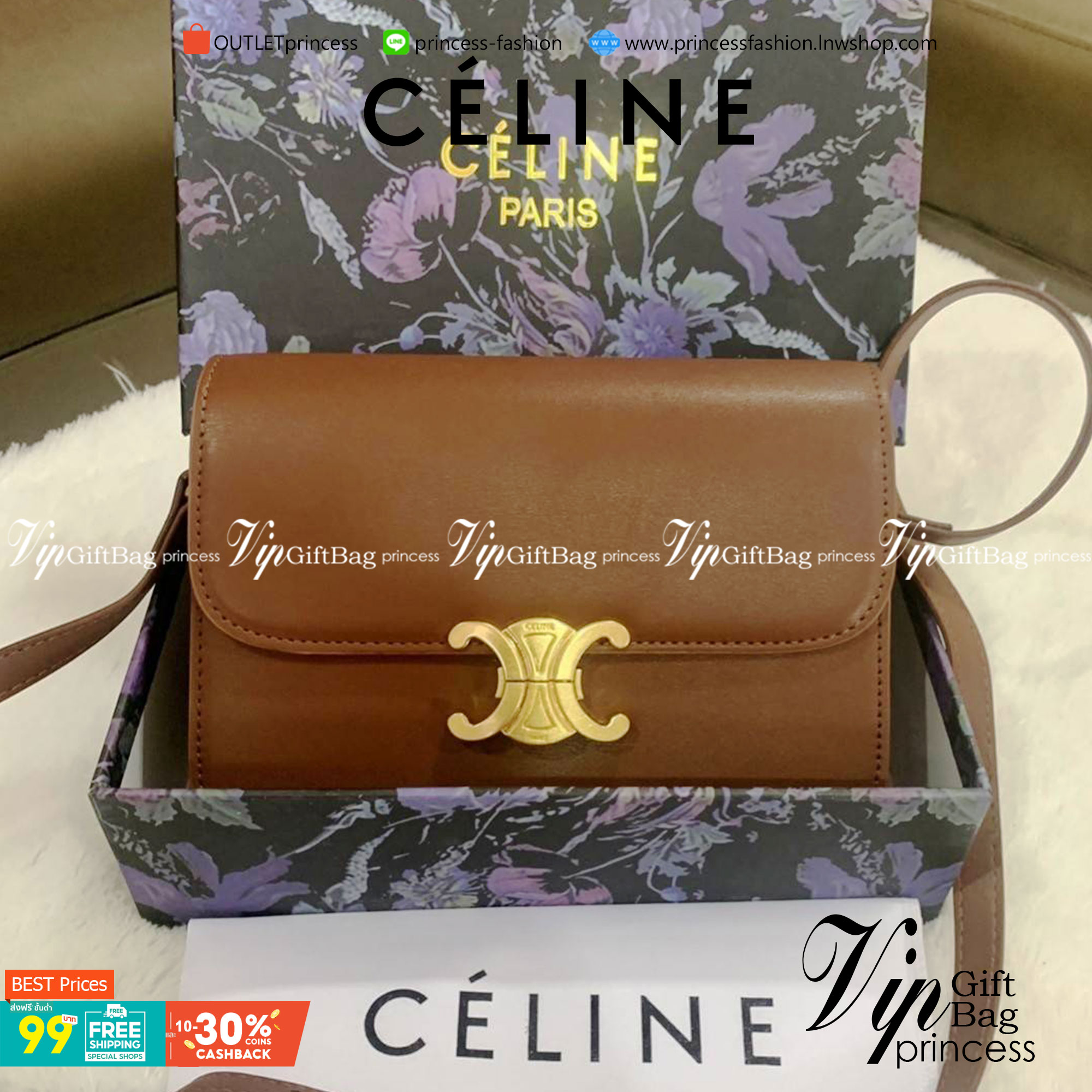 VIP 】CELINE Medium Triomphe Bag In Shiny Calfskin Medium Triomphe Bag In Shiny Calfskin GIFT WITH PURCHASE (GWP) พรีเมี่ยมกิ๊ฟ Limited Edition จาก CELINE PERFUME DUTY FREE COUNTER วัสดุหนังแท้ (Calfskin) ซับในเป็นหนังแกะ (Lambskin) รูปทรงสี่เหลี่ยมผืนผ้า 